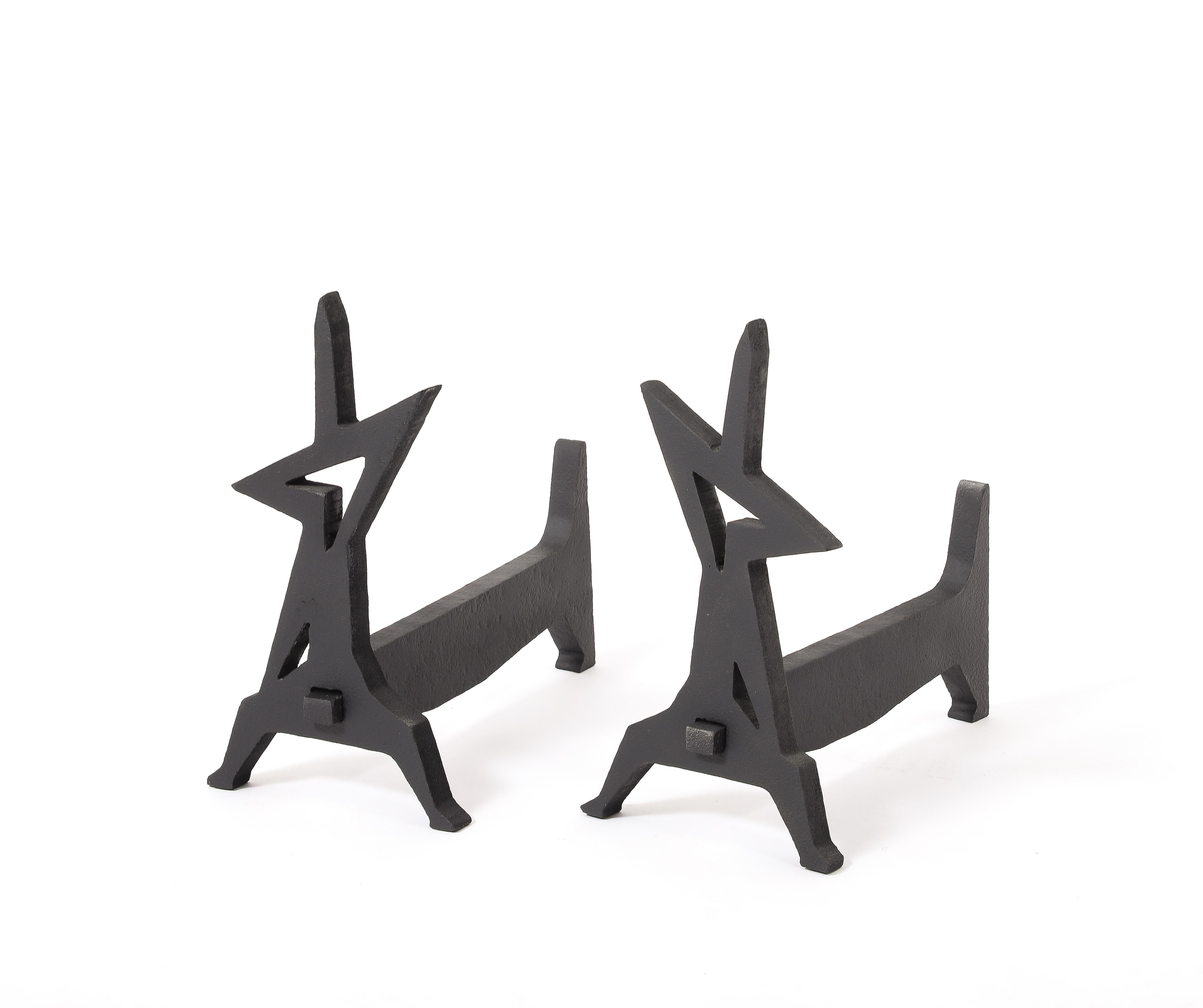 Mid-Century Modern Abstract Torch Cut Andirons, , France 1960's For Sale
