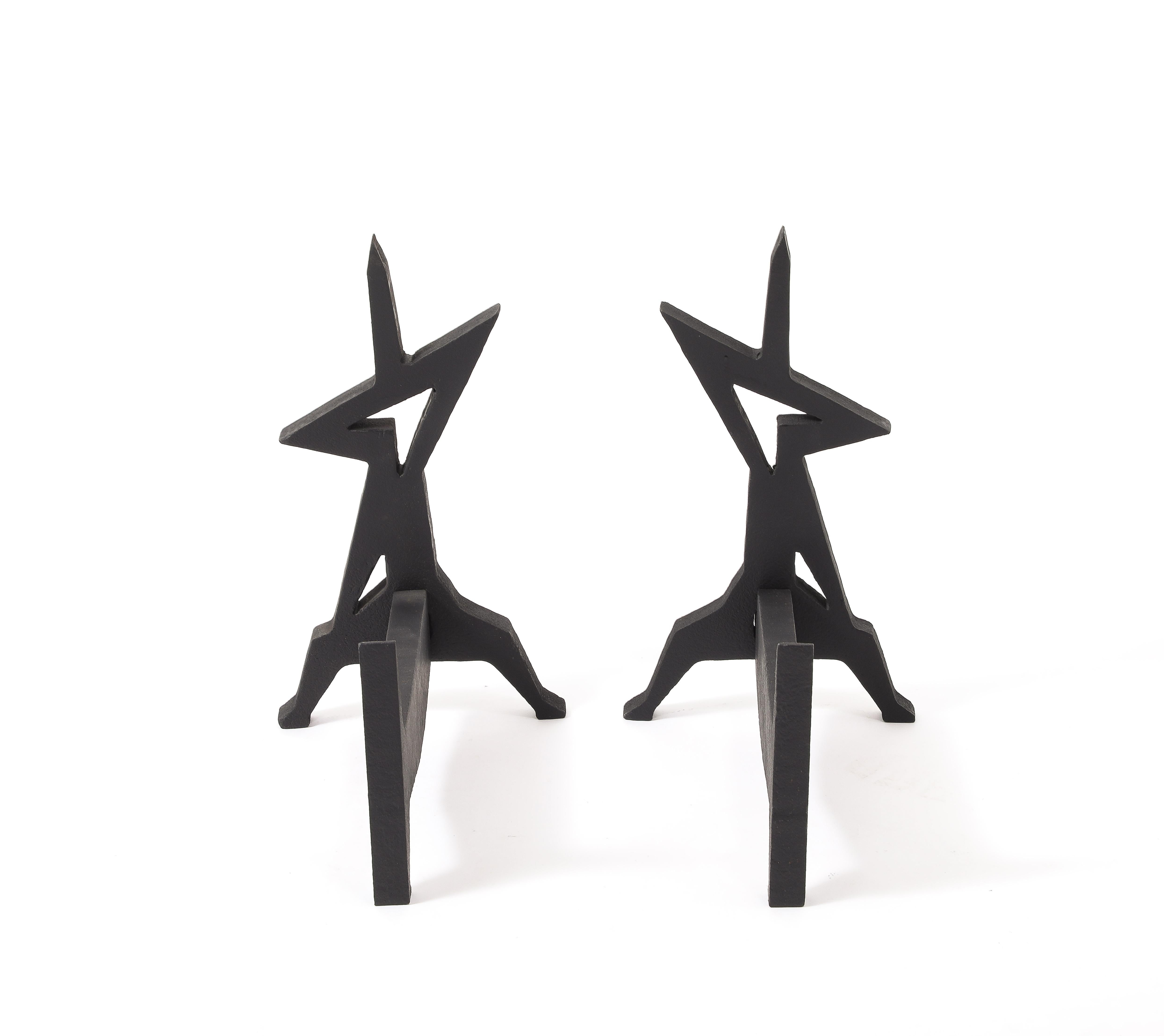 Abstract Torch Cut Andirons, , France 1960's In Good Condition For Sale In New York, NY