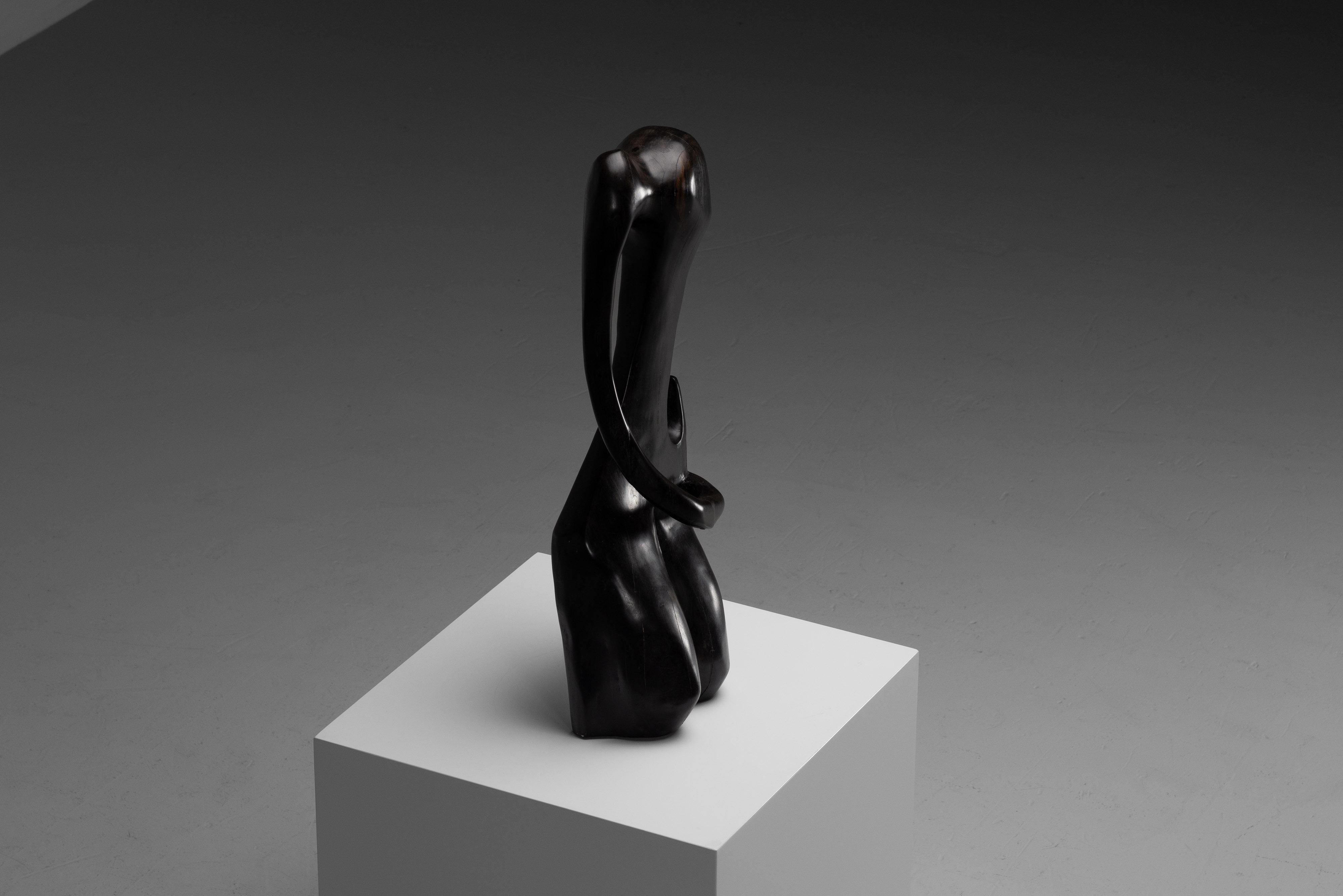 Abstract torso sculpture in hardwood Netherlands 1960 For Sale 9