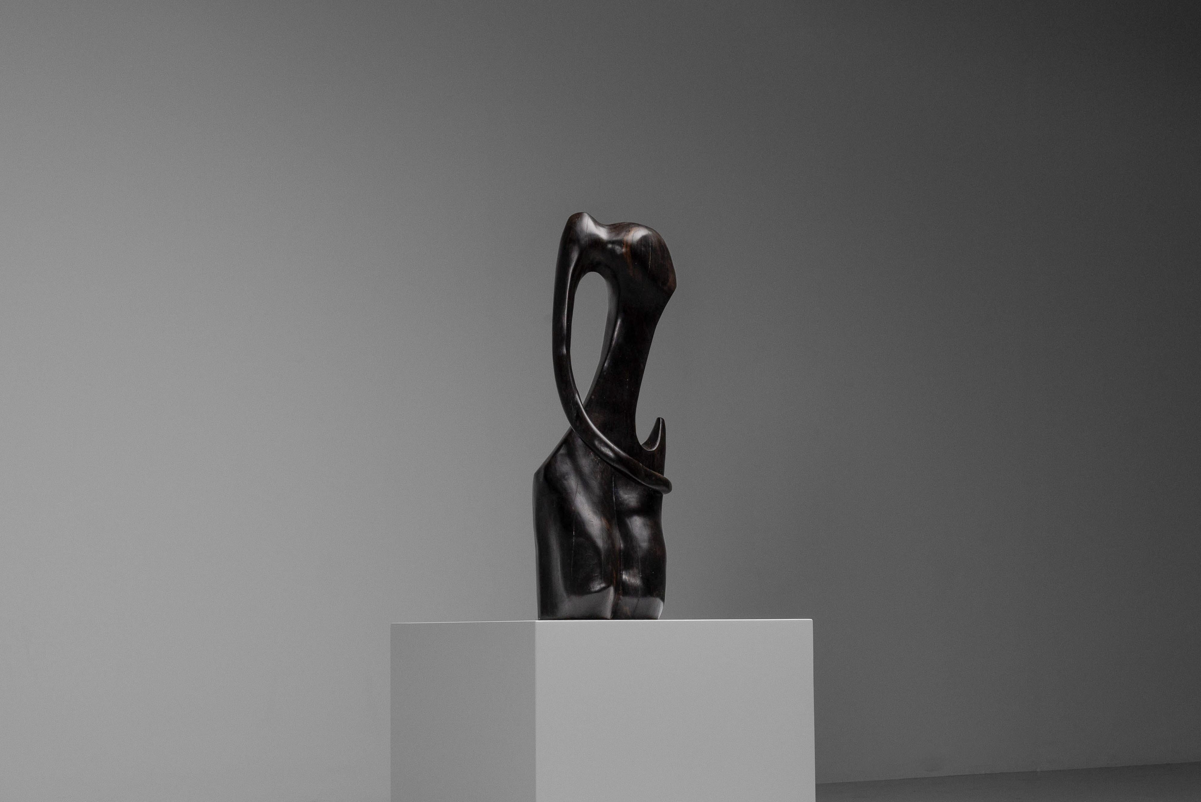 French Abstract torso sculpture in hardwood Netherlands 1960 For Sale
