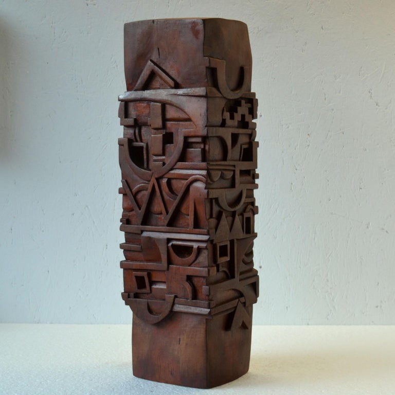 Abstract Totem Sculpture Carved in Wood at 1stDibs