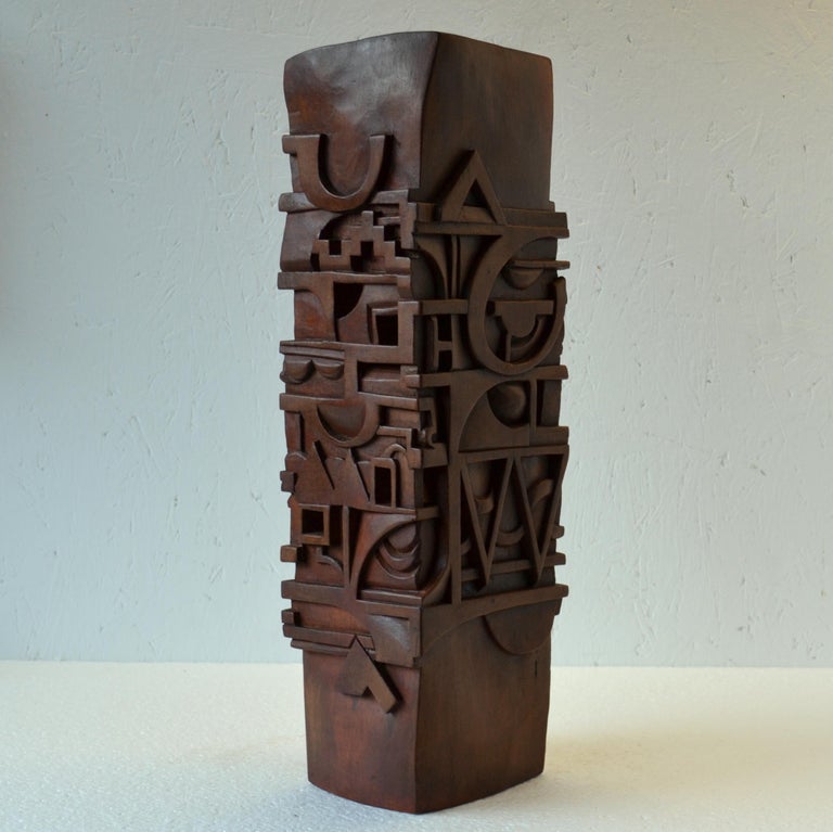 Abstract Totem Sculpture Carved in Wood at 1stDibs