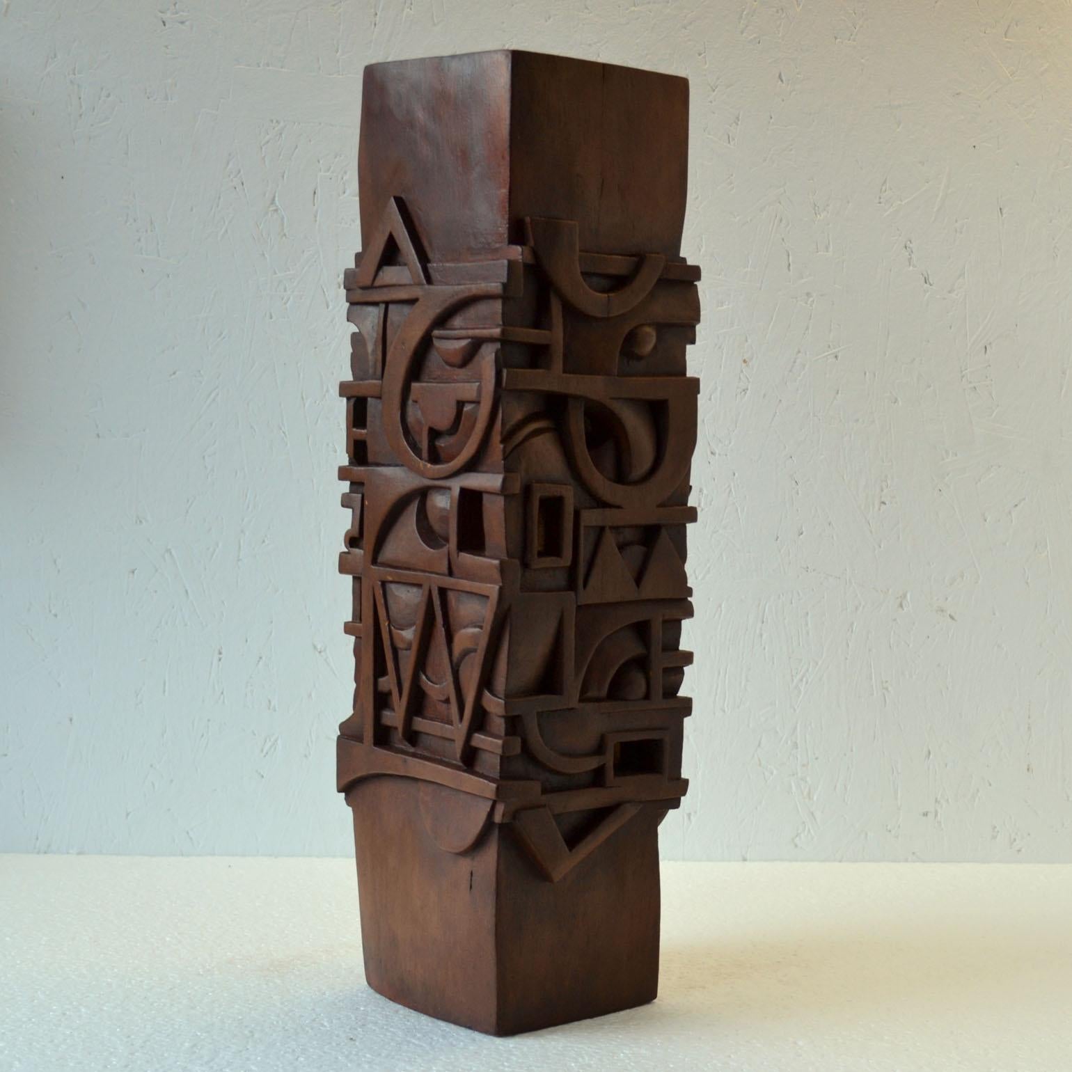 French Abstract Totem Sculpture Carved in Wood