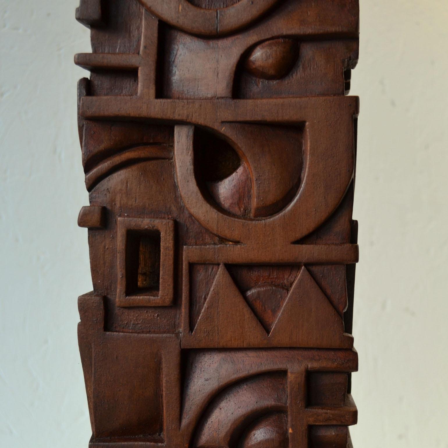 Late 20th Century Abstract Totem Sculpture Carved in Wood