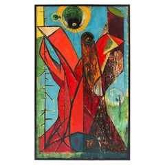 Abstract Tree Oil Painting by Shiro Ikegawa, 1960's