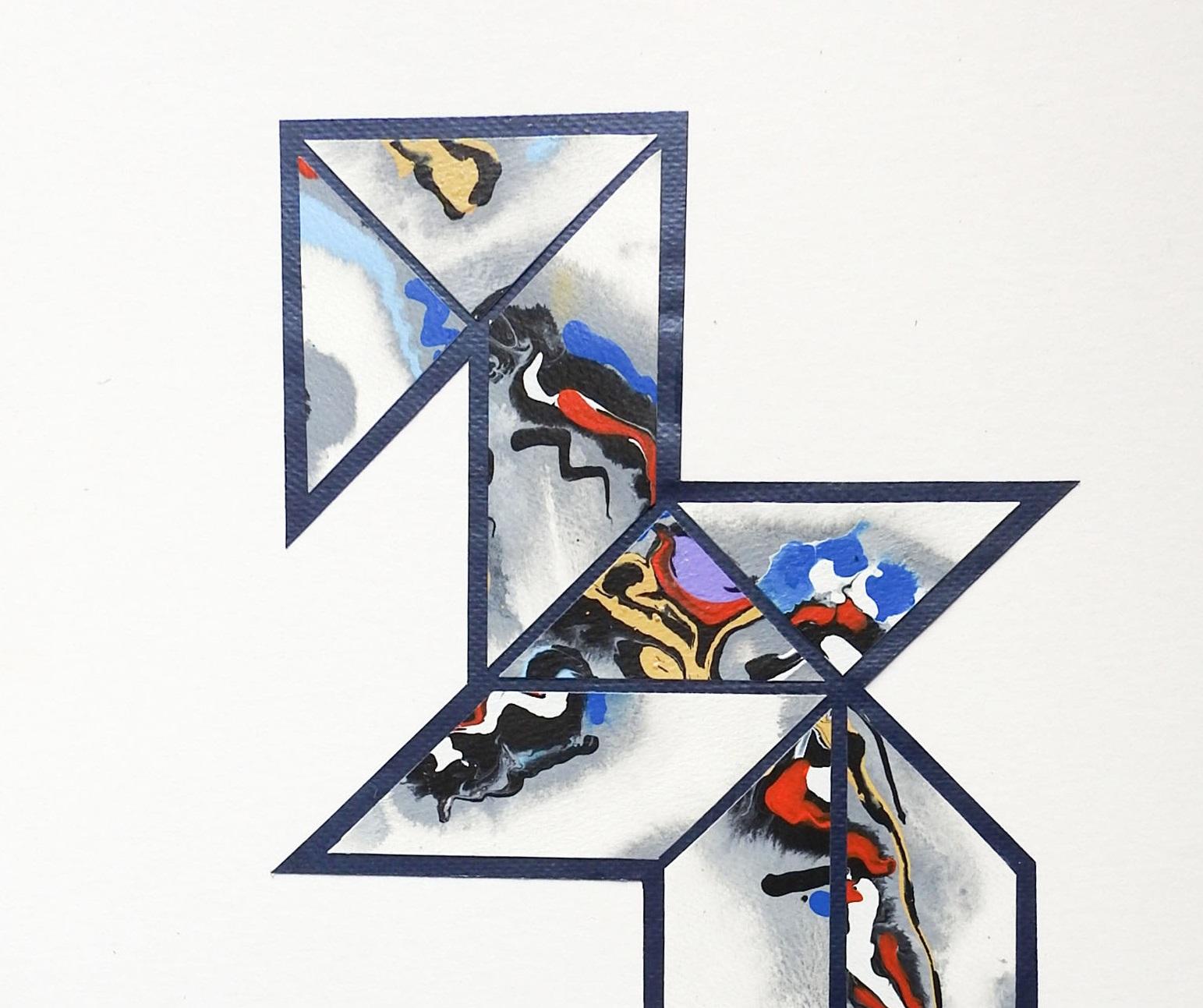 Moderne Collage technique mixte de ruban torsadé abstrait en vente