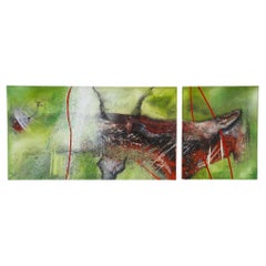 Pintura abstracta en dos partes "The Alli-Gate", acrílico sobre lienzo por MS, AT 2021