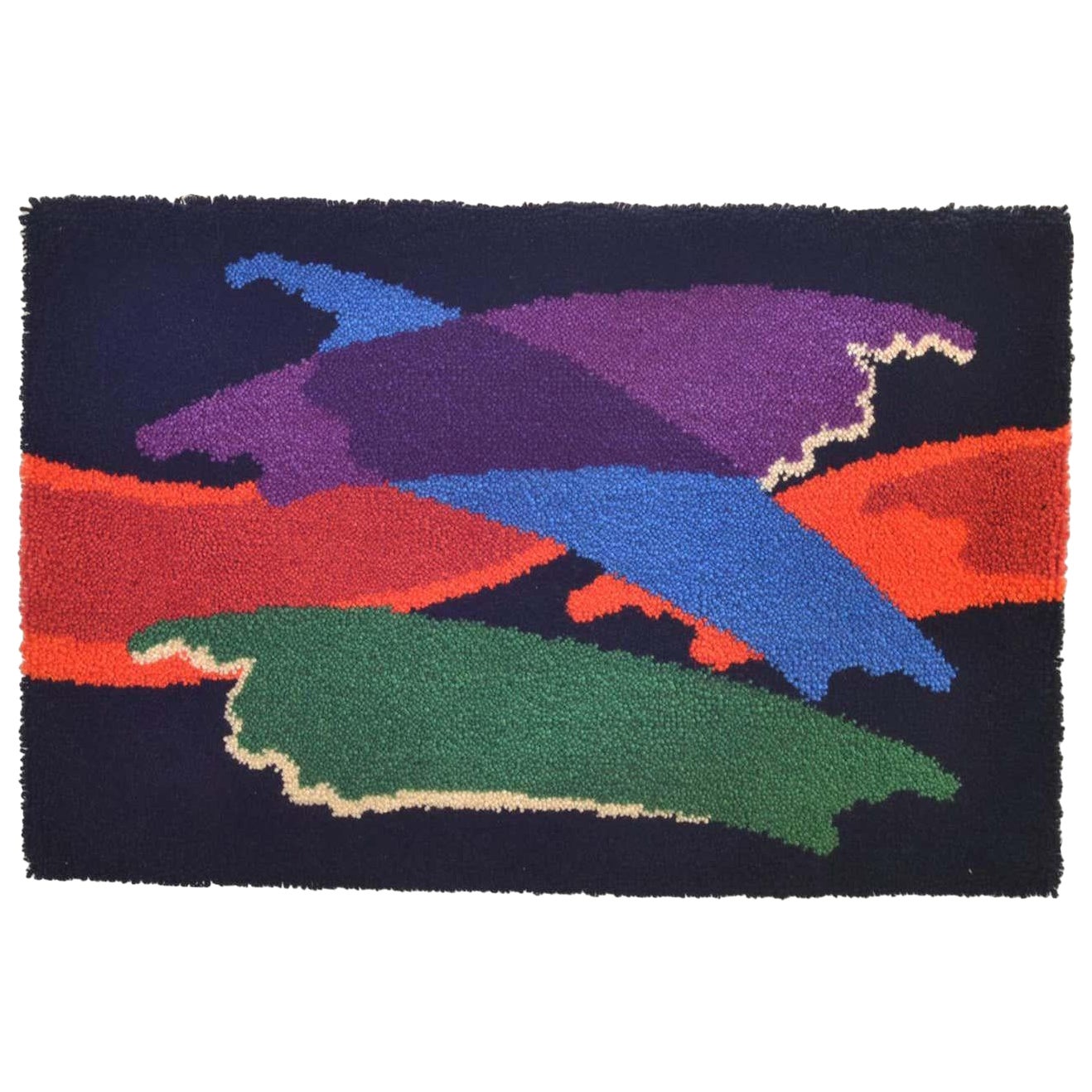 Abstract Vibrant Wall Tapestry, Hand Knotted Wool, 1960s, Excellent