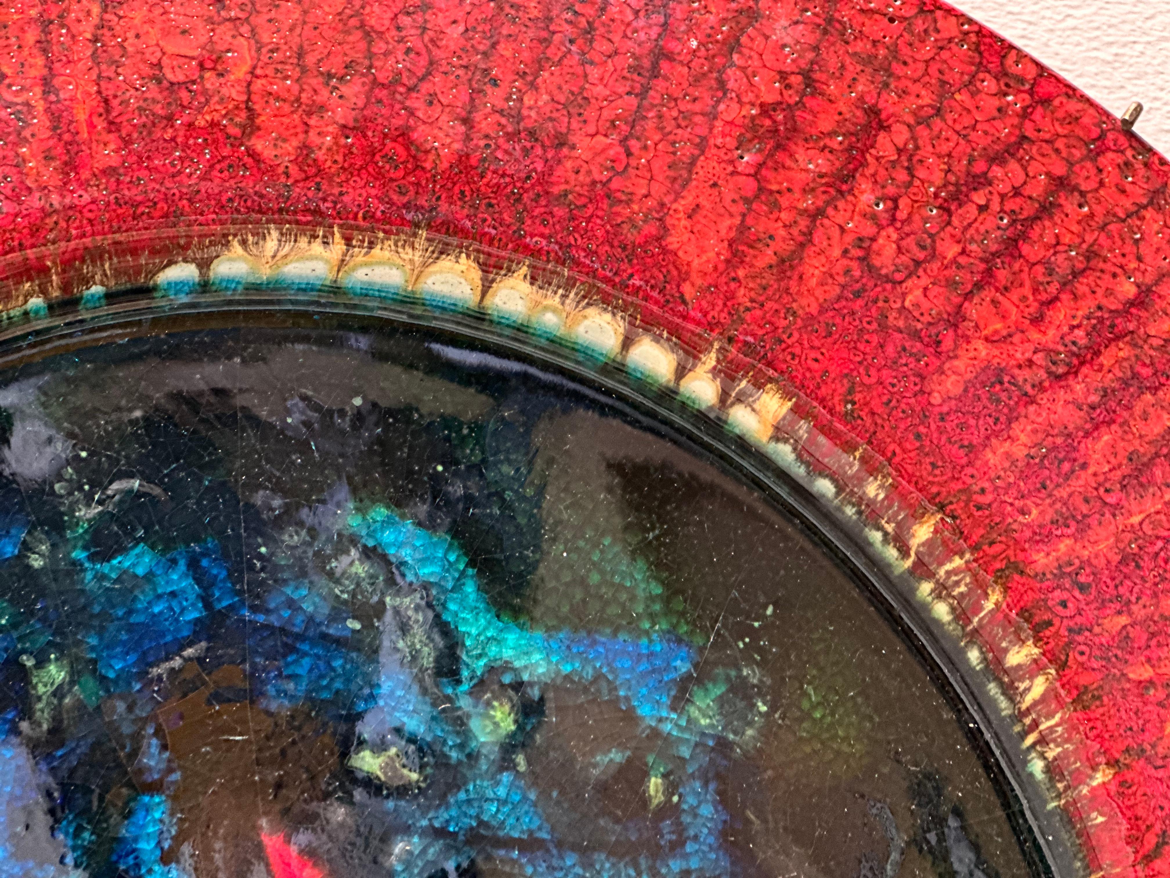 Milieu du XXe siècle Assiette murale abstraite des années 1960, ère spatiale, rouge avec bleu/vert audacieux en vente