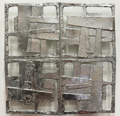 Coppia di sculture da parete in metallo fuso in stile brutalista astratto vintage