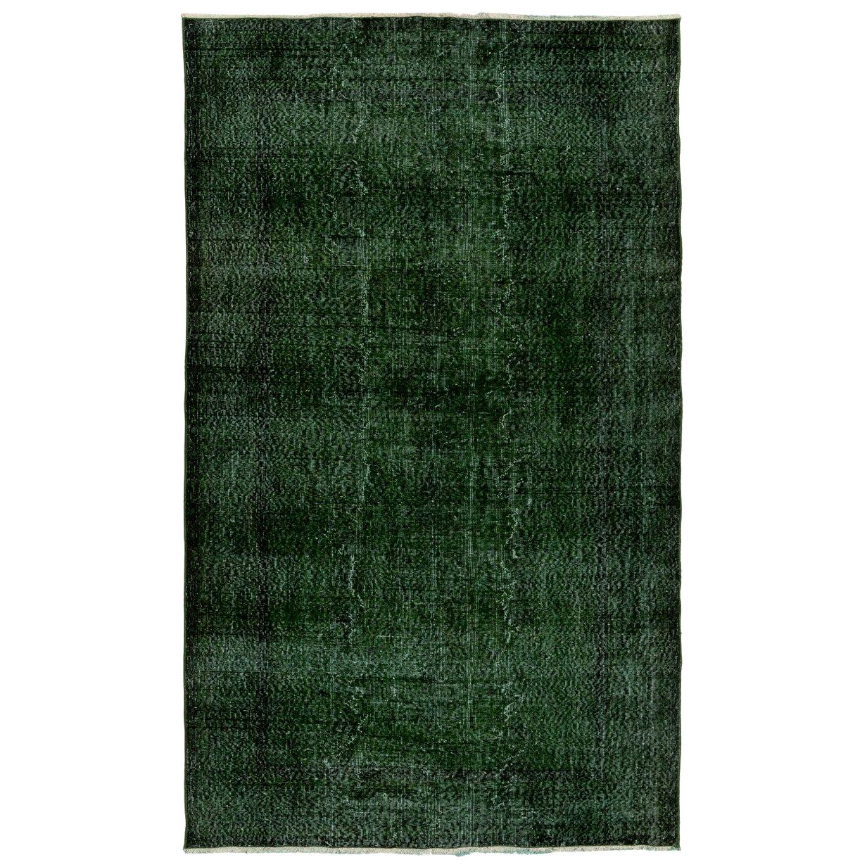  6x9 ft Vintage Distressed Handmade Turkish Area Rug Over-dyed in Dark Emerald