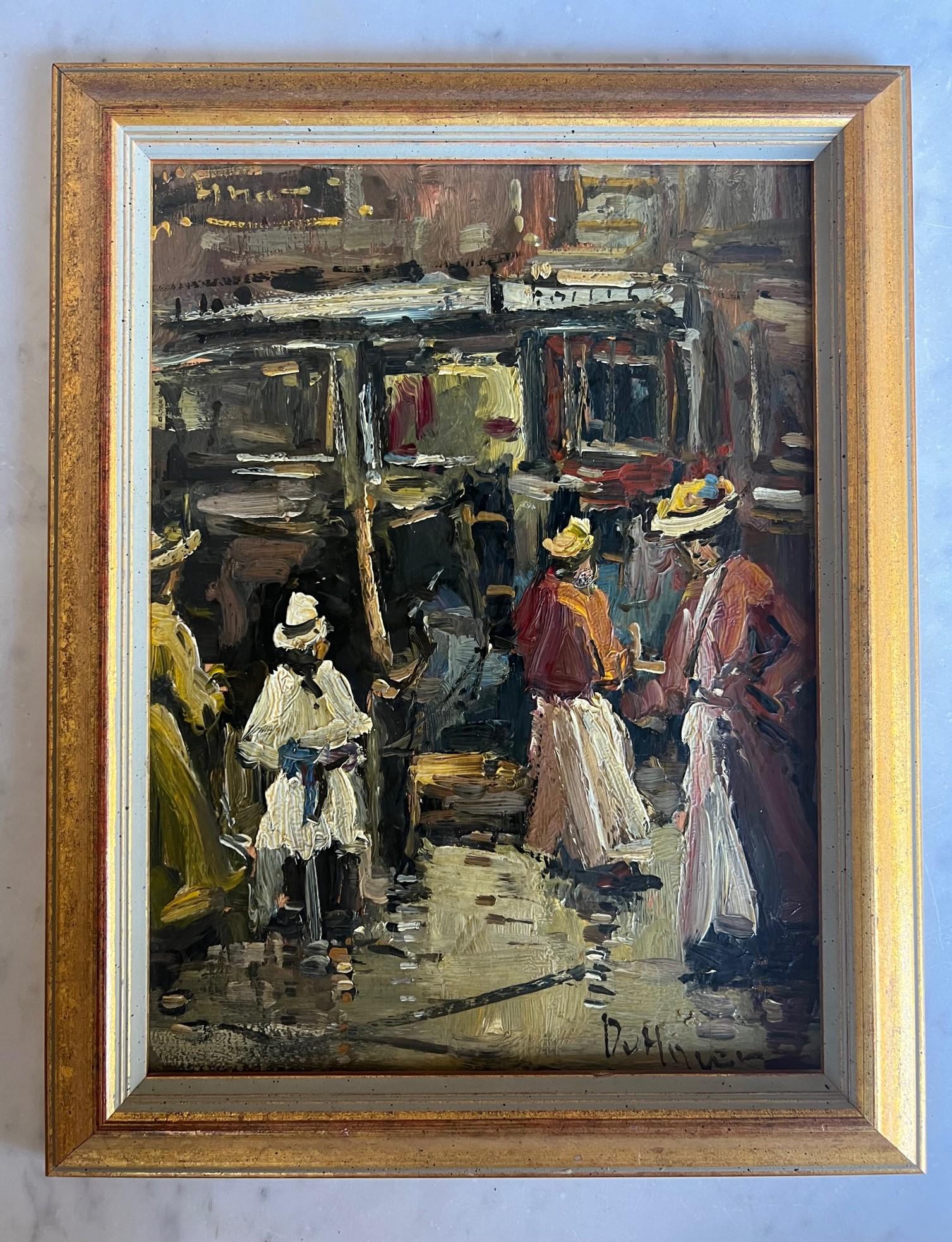 Vintage abstract oil painting on wood signed by the artist.

Painting dimensions: 12