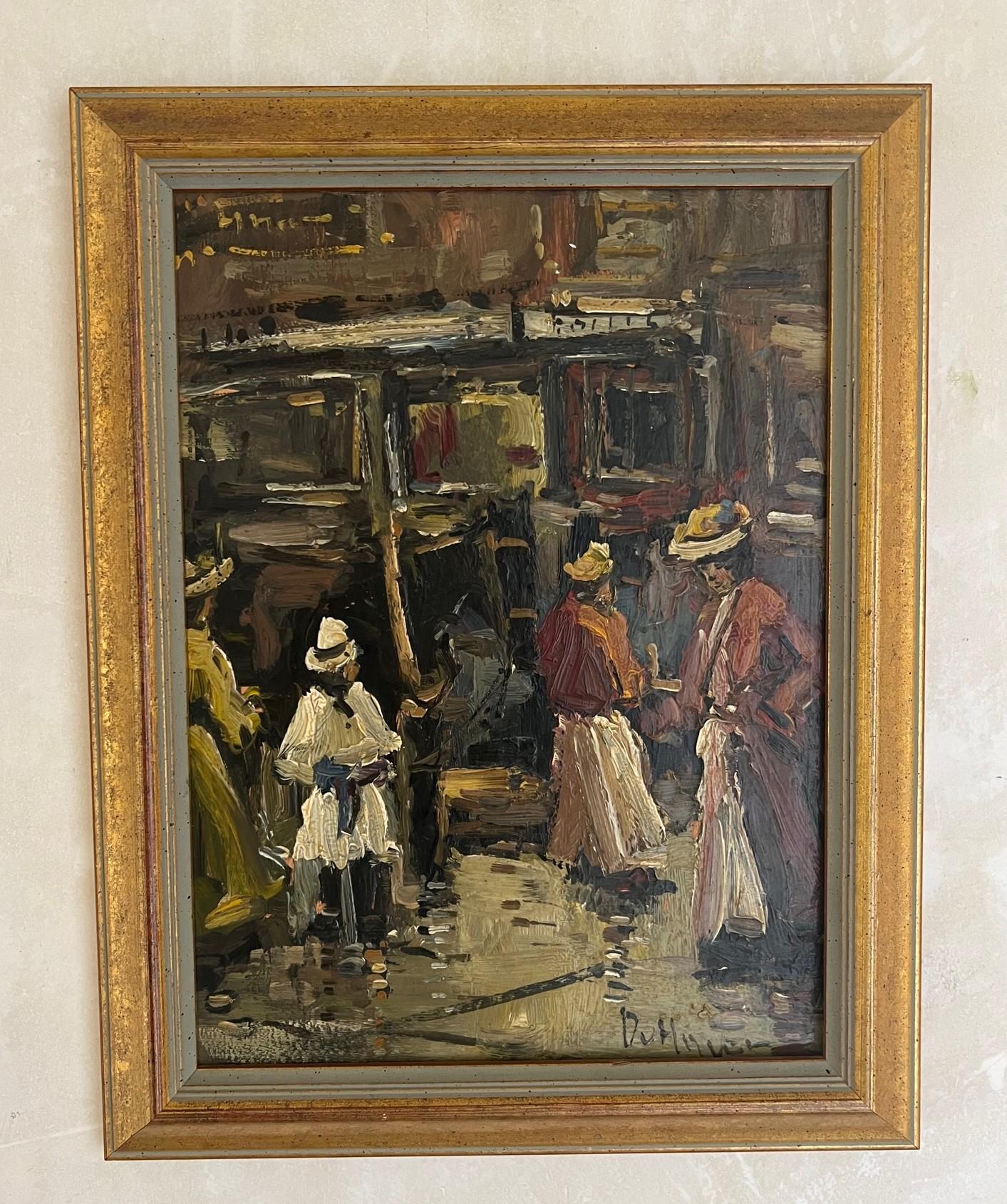 Provincial français Peinture à l'huile abstraite vintage sur bois