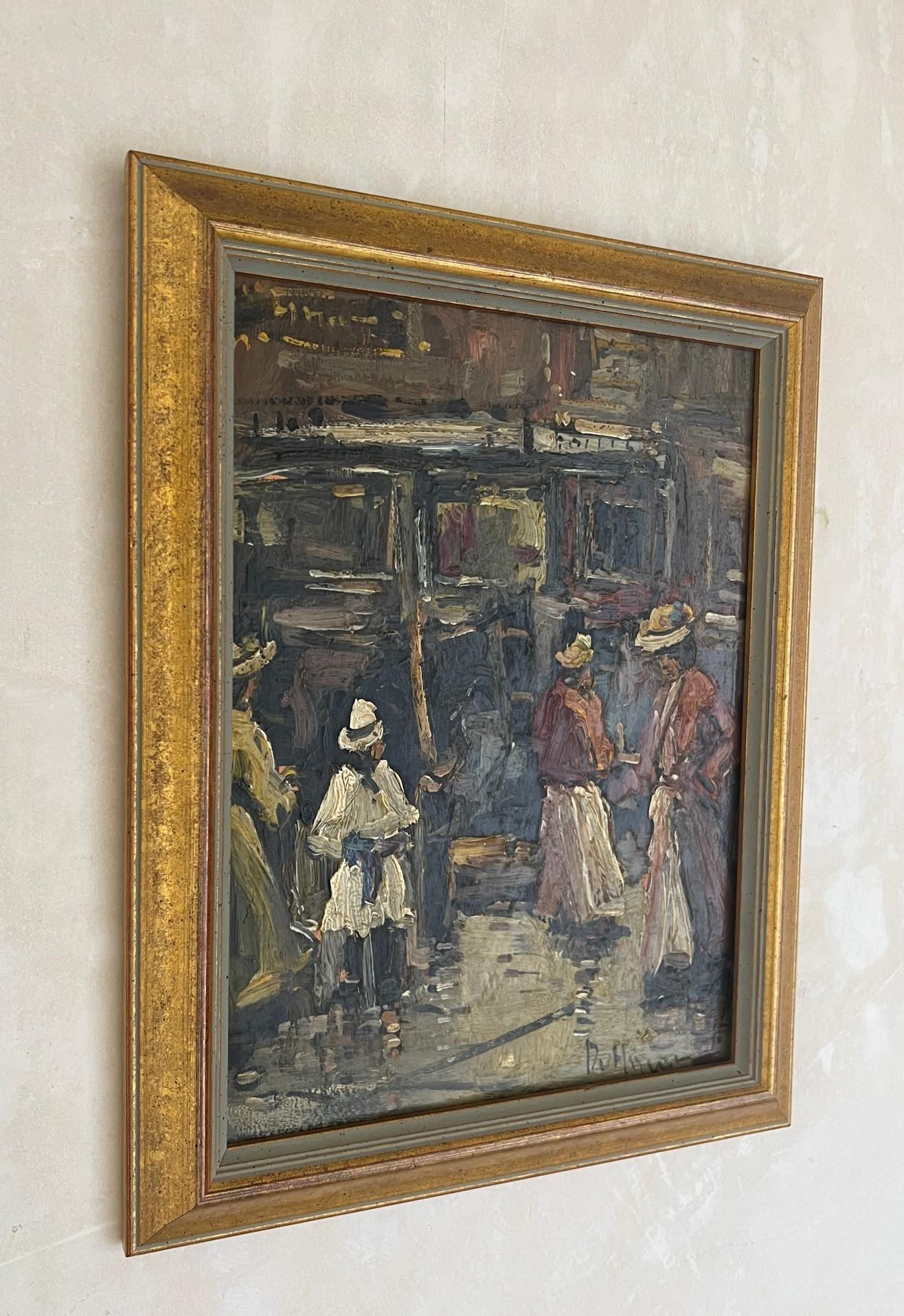 French Provincial Abstract Vintage Oil Painting on Wood For Sale