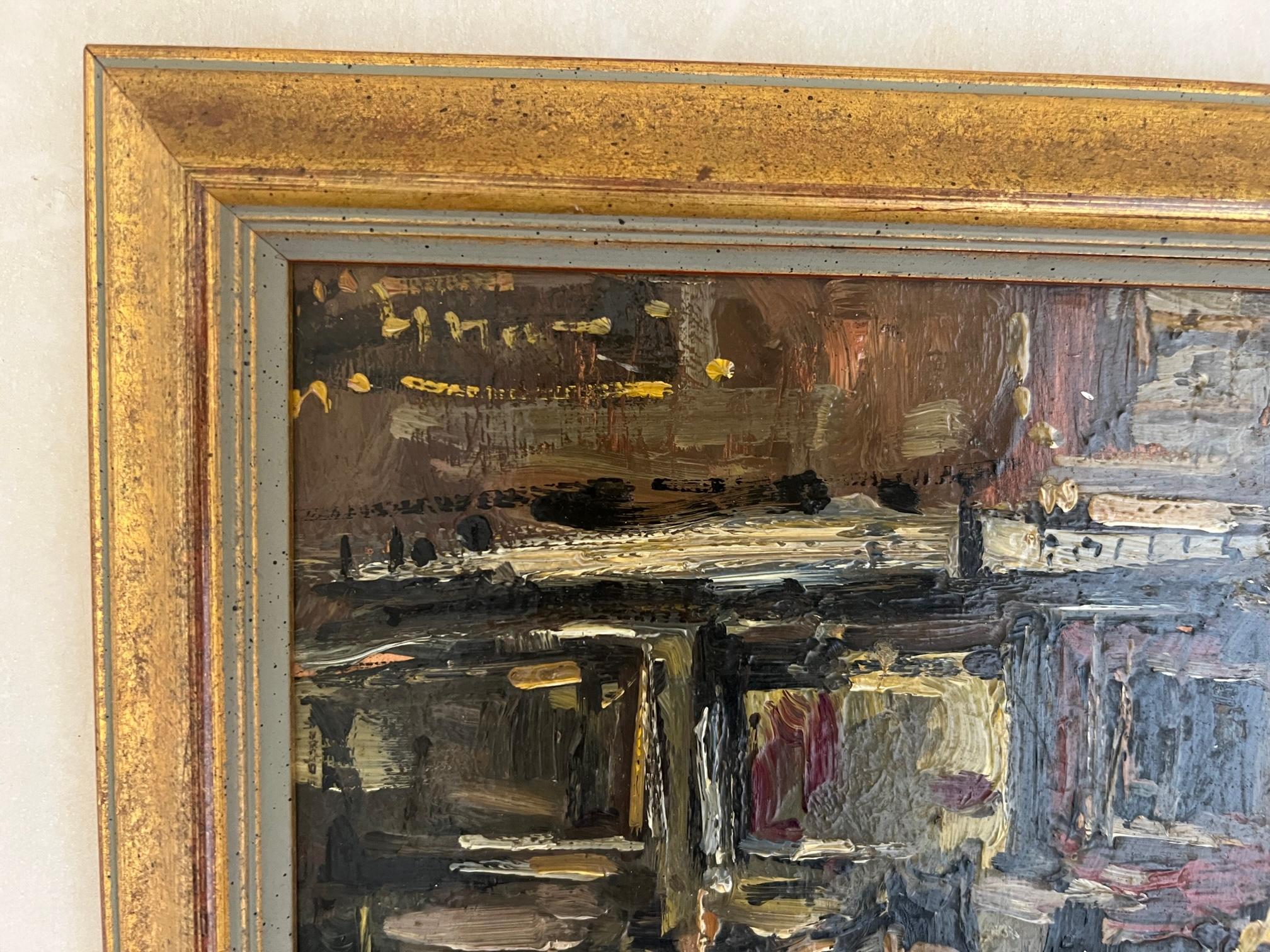 20ième siècle Peinture à l'huile abstraite vintage sur bois