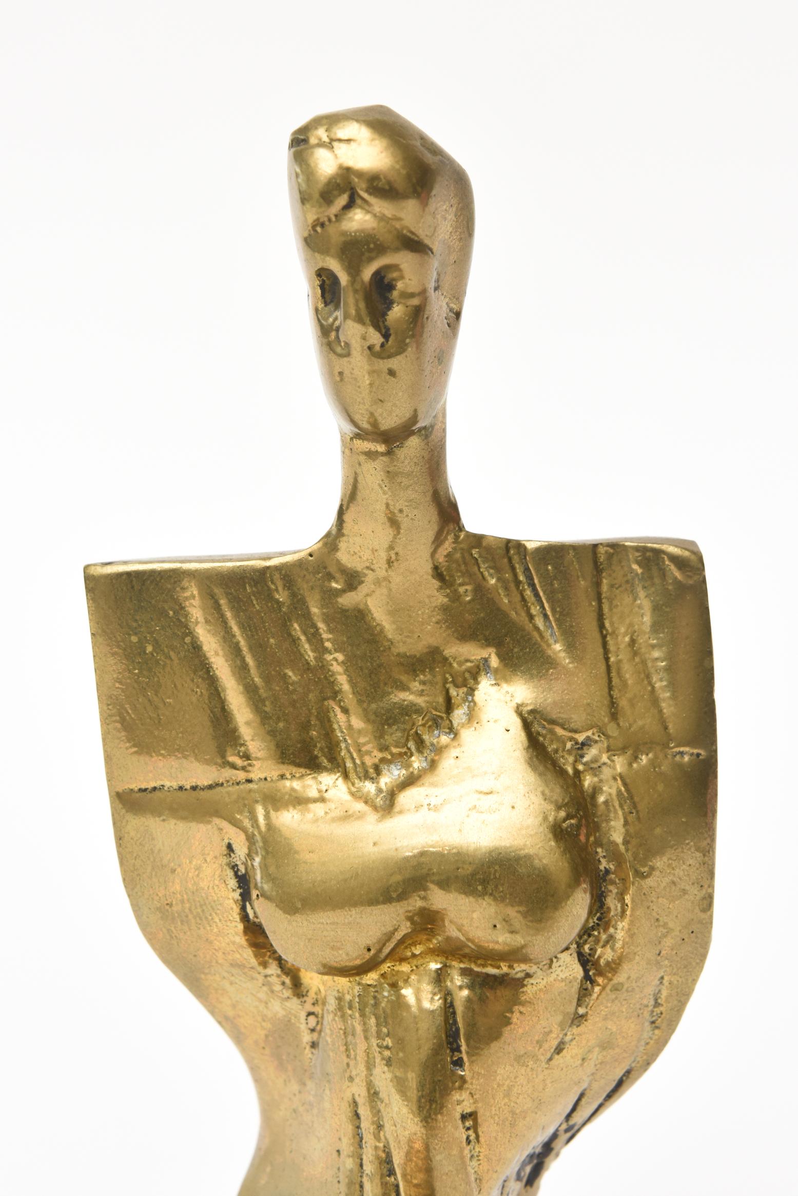 American  Brass  Signed Woman Seated Vintage Sculpture  For Sale