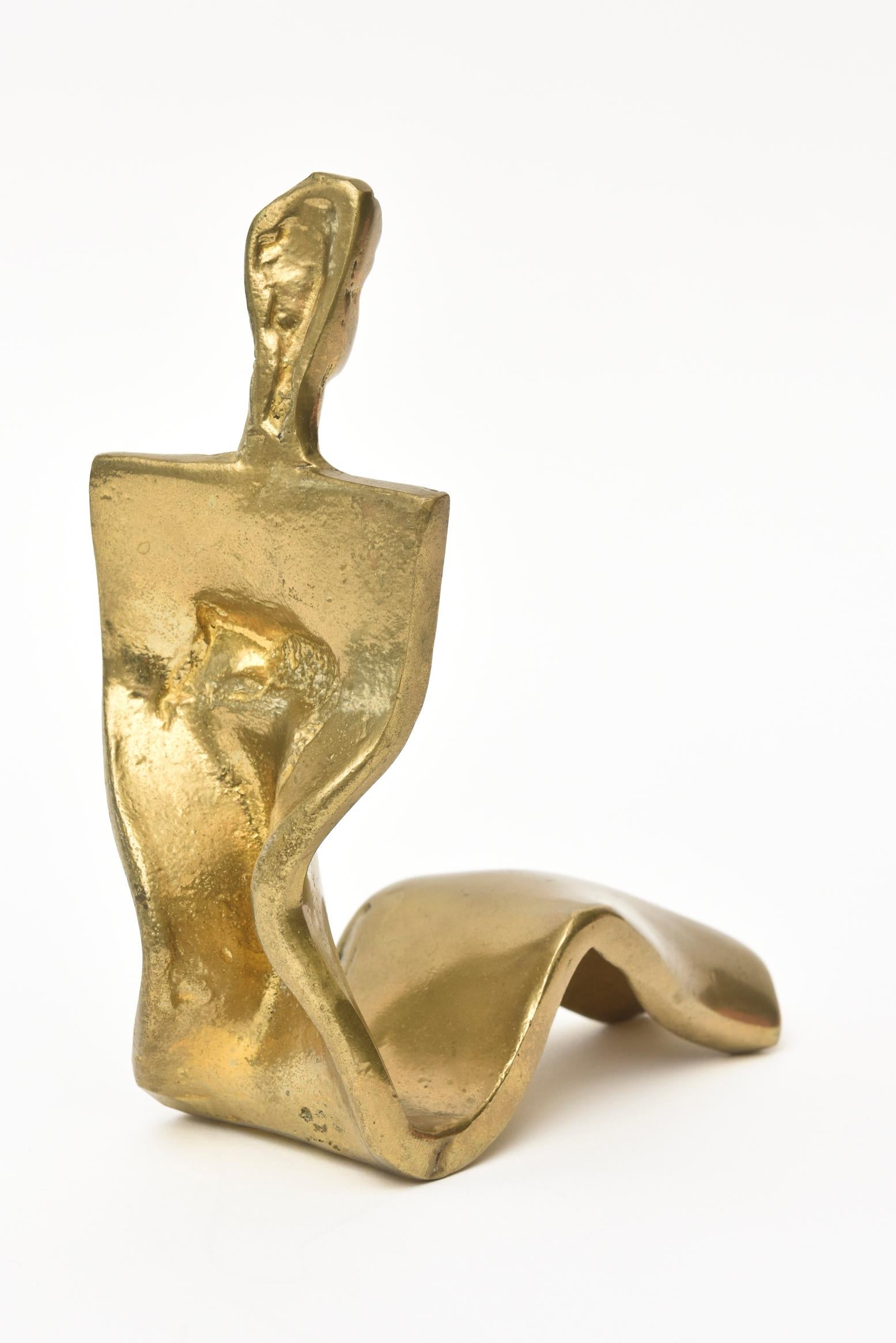  Brass  Signed Woman Seated Vintage Sculpture  In Good Condition For Sale In North Miami, FL