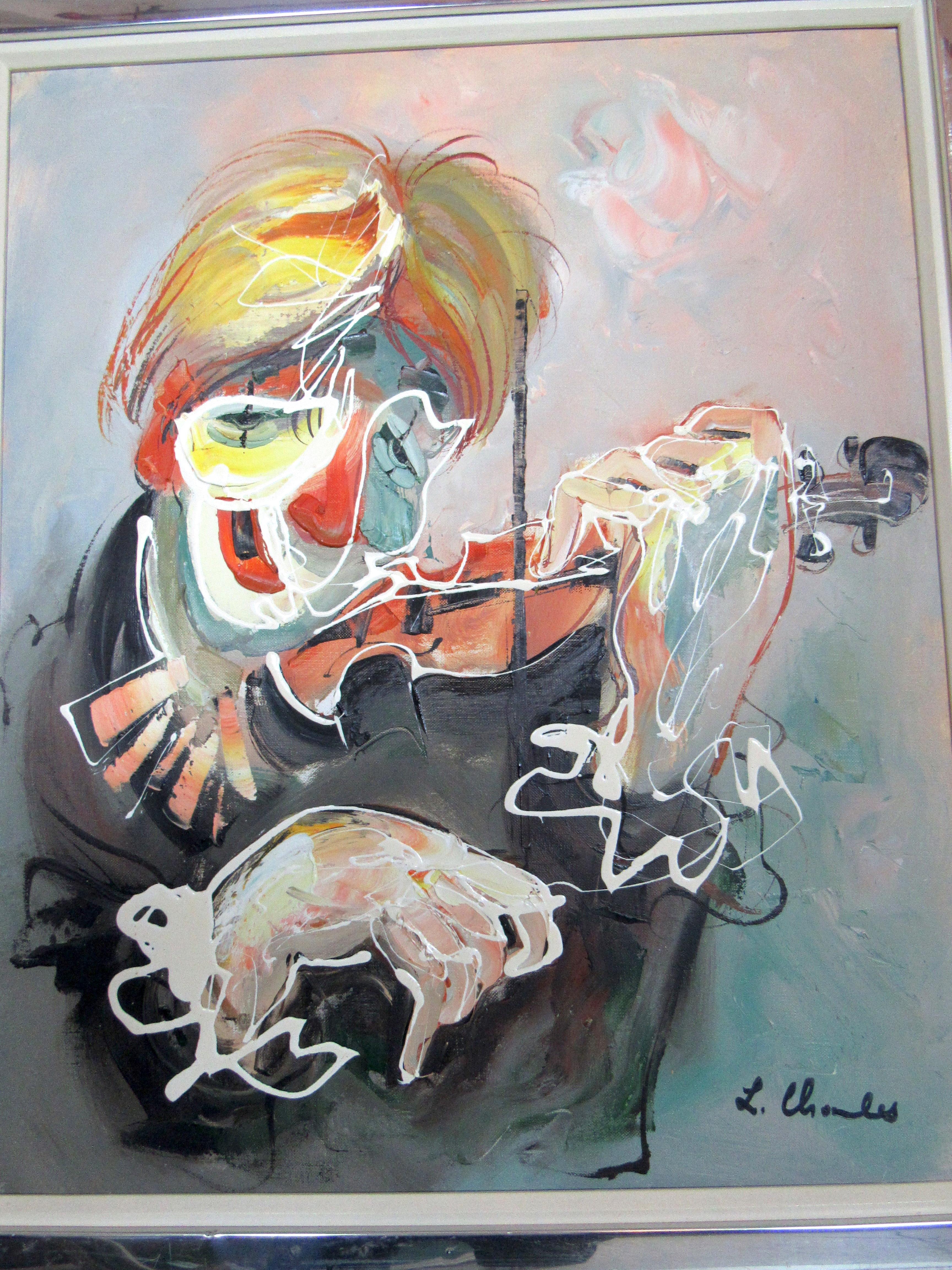 Abstract Violinist Painting by L Charles In Good Condition In Brooklyn, NY