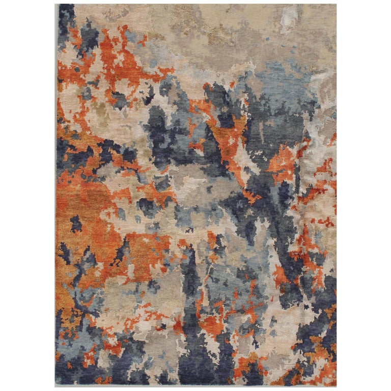 Abstract Viscose Contemporary Handwoven Rug, 8' x 10' For Sale at 1stDibs