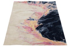 Abstract "Volcanic Ember" Modern Hand-Tufted Wool Rug – Navy, Pink, & Gold