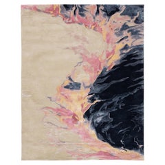 Abstract "Volcanic Ember" Modern Hand-Tufted Wool Rug – Navy, Pink, & Gold
