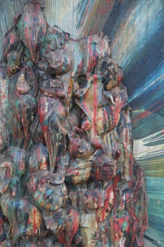 Abstrakte abstrakte italienische Wand-Skulptur, Gemischte Öl-Holz-Keramik, interessantes Stück