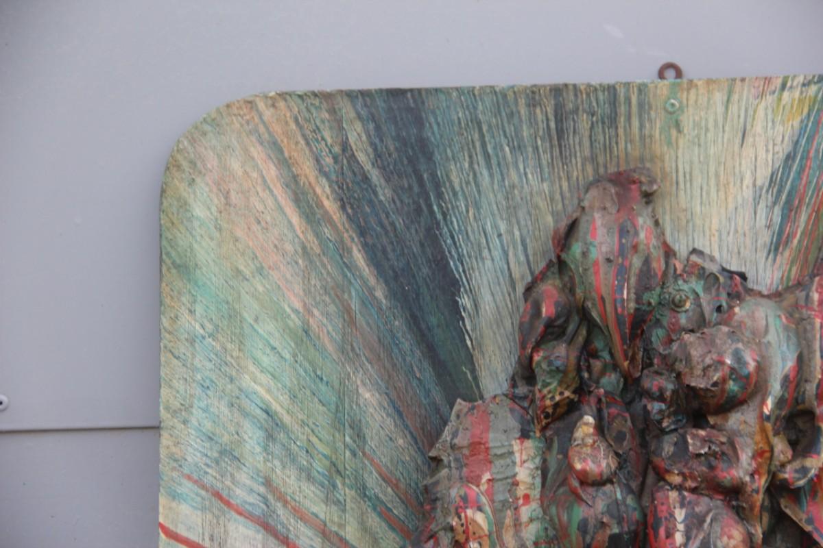 Mid-20th Century Abstract Wall Old Italian Sculpture Mixed Oil Wood Ceramic Interesting Piece For Sale
