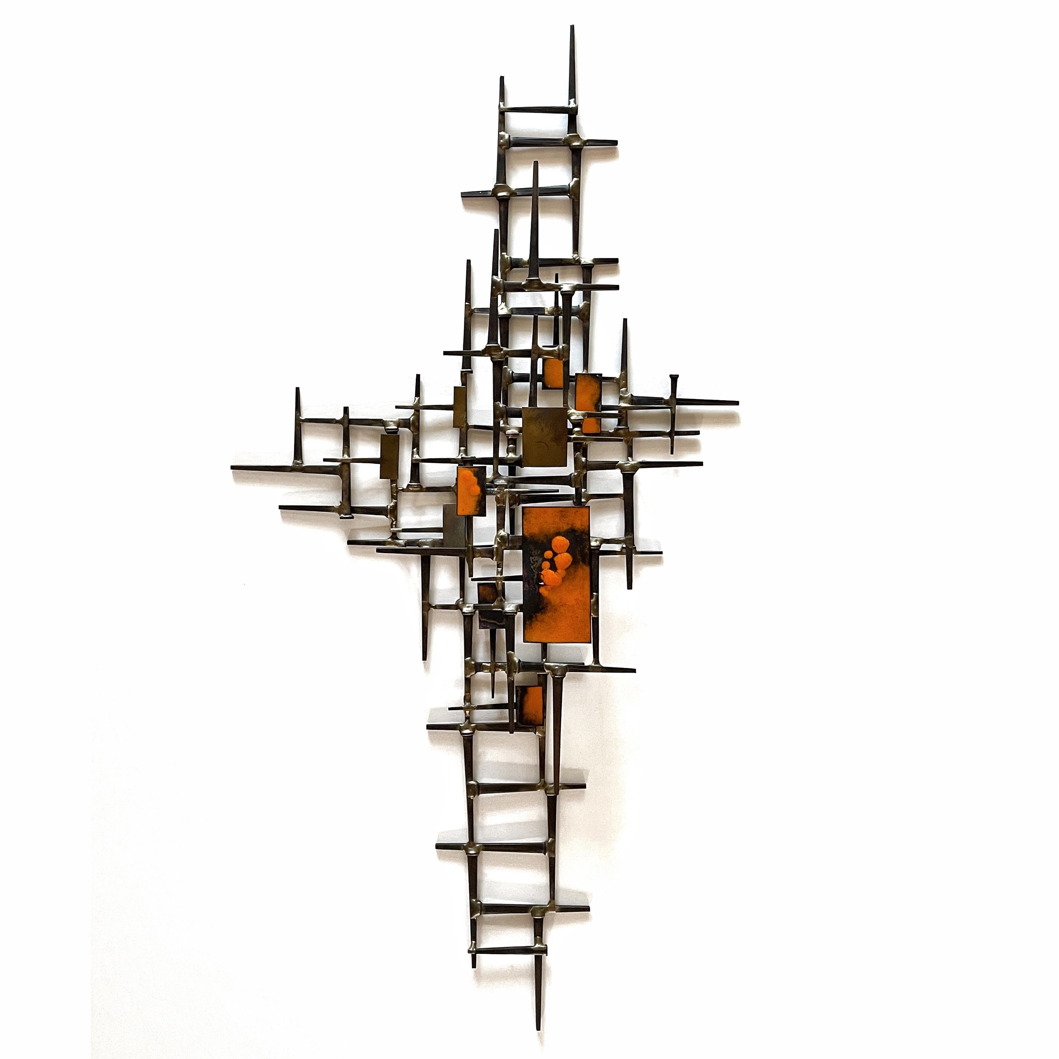 Mid-Century Modern Abstract Wall Sculpture in Iron, Bronze and Enamel For Sale