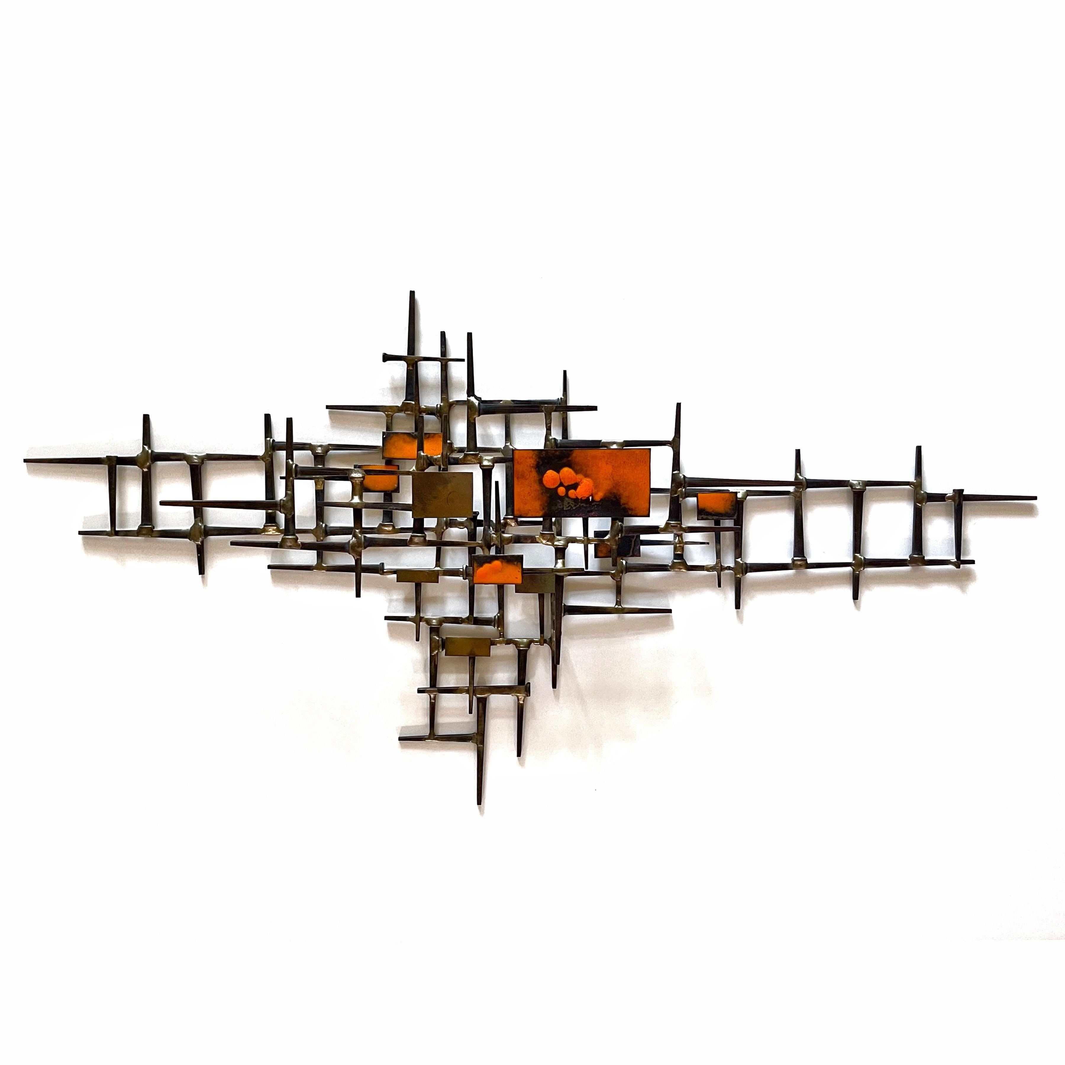 American Abstract Wall Sculpture in Iron, Bronze and Enamel For Sale