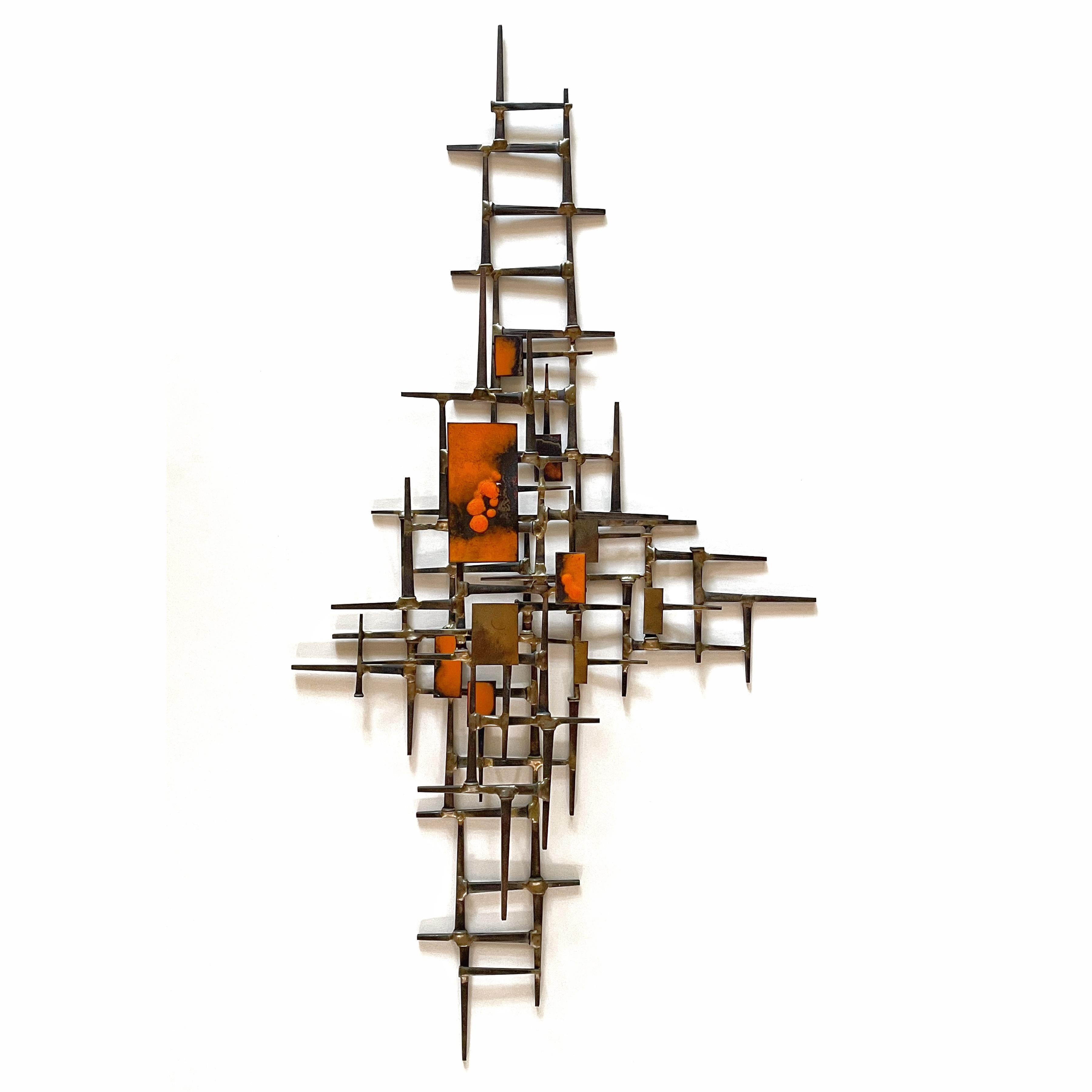 Abstract Wall Sculpture in Iron, Bronze and Enamel In Good Condition For Sale In Highland, IN