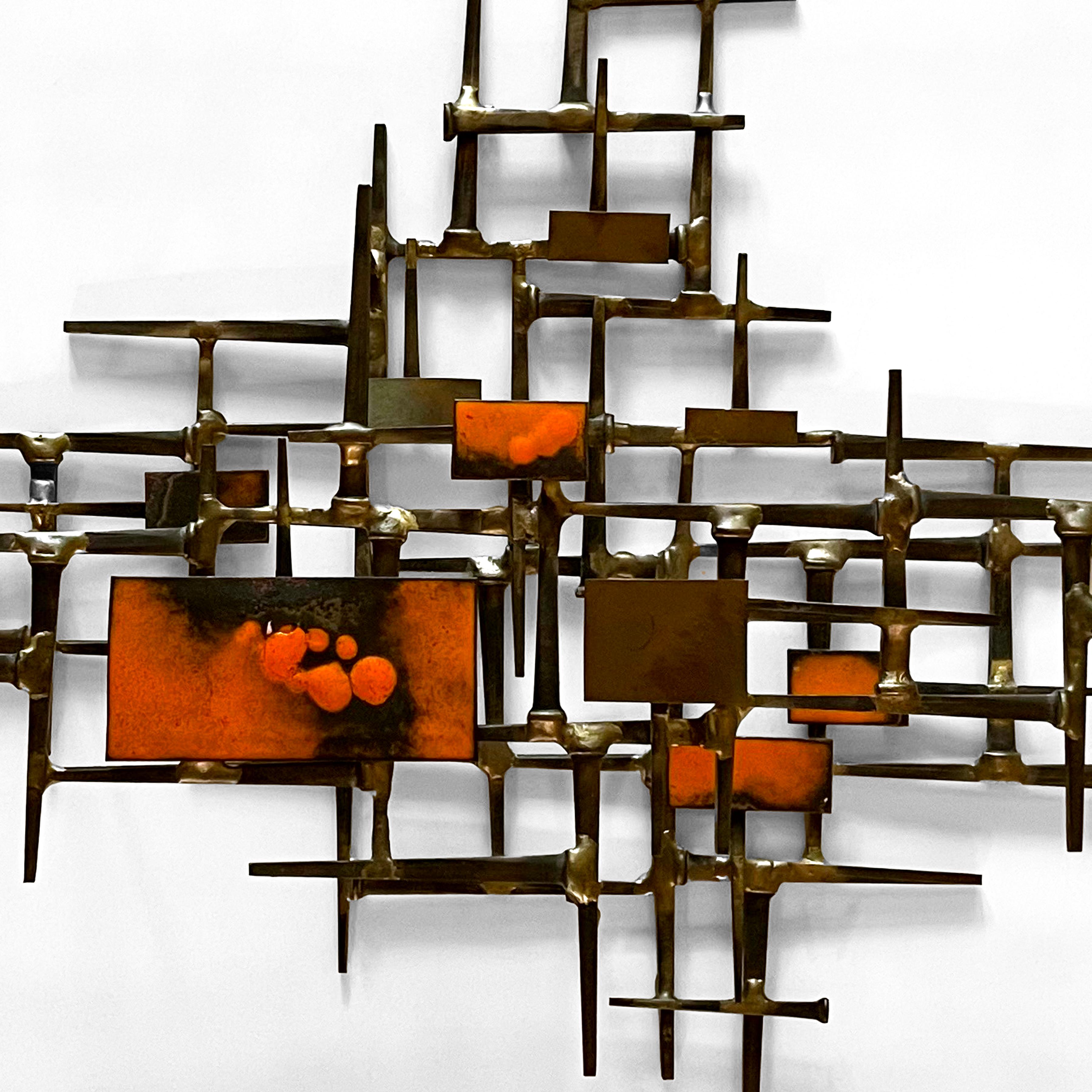 Late 20th Century Abstract Wall Sculpture in Iron, Bronze and Enamel For Sale