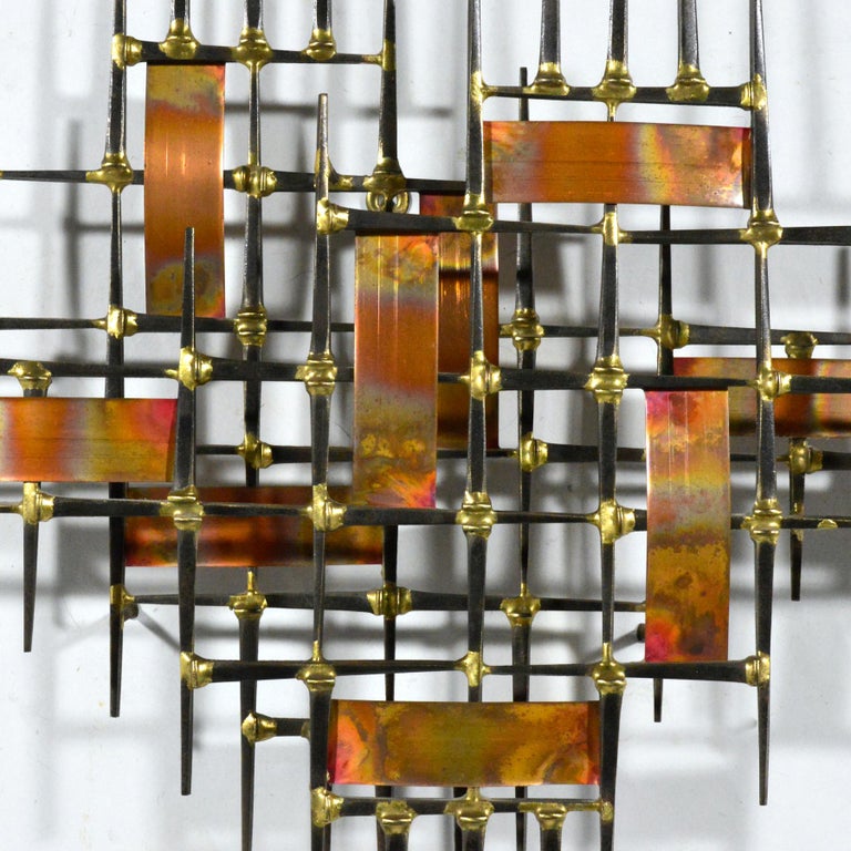 Mid-Century Modern Abstract Wall Sculpture in Iron, Bronze and Copper