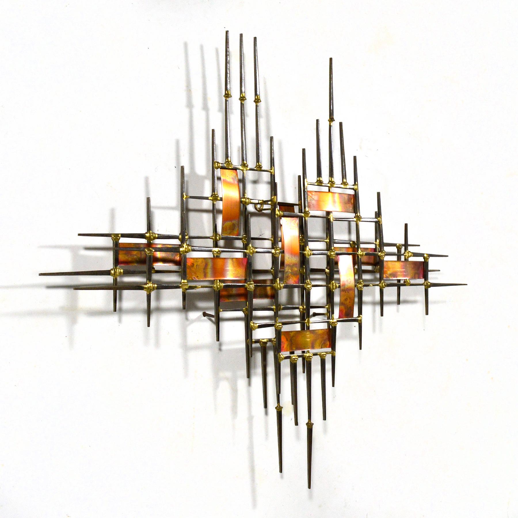 American Abstract Wall Sculpture in Iron, Bronze and Copper