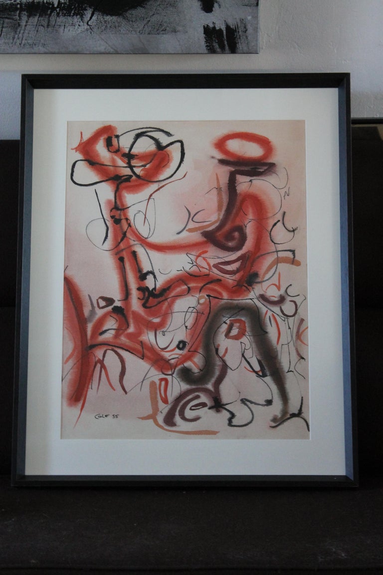 American Abstract Water Color Signed and Dated 1955 For Sale