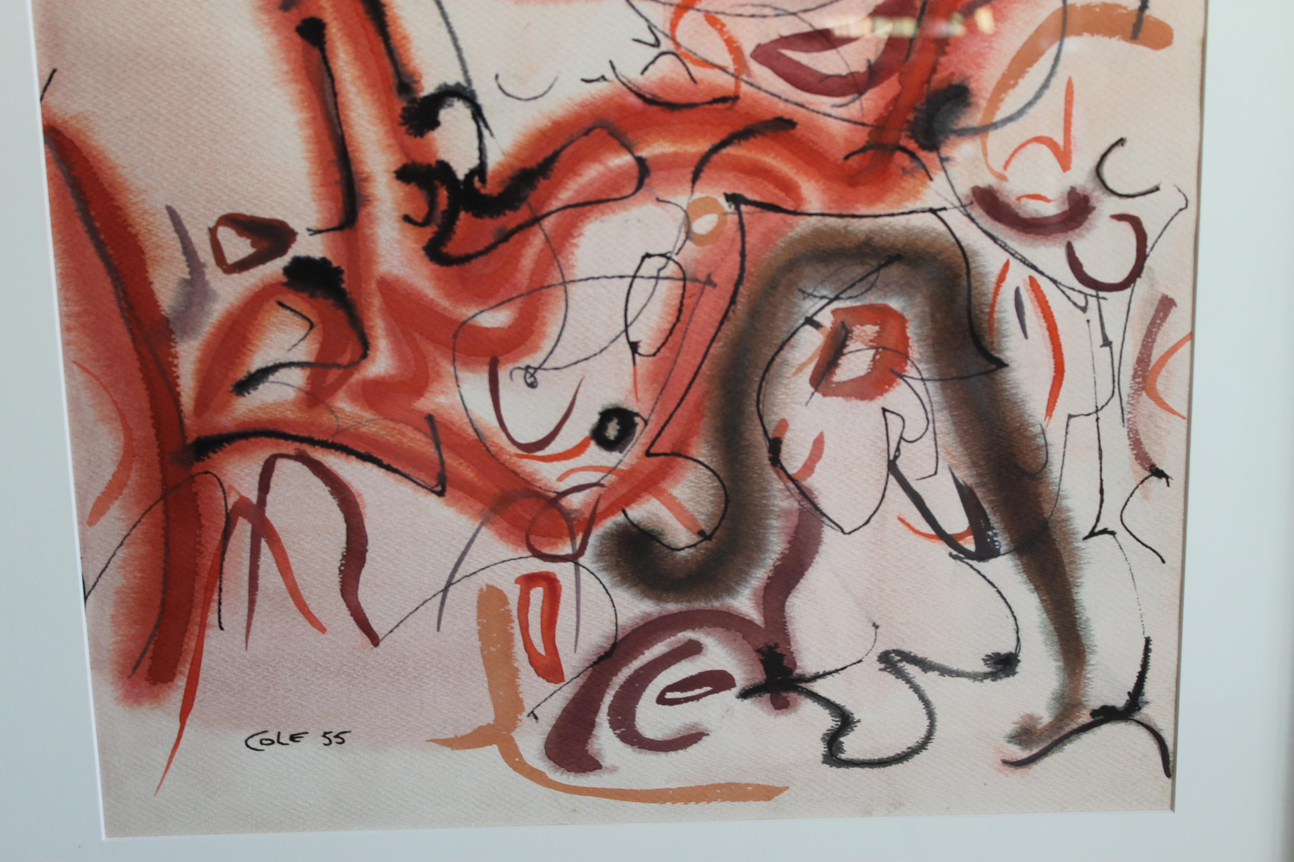 Abstract Water Color Signed and Dated 1955 In Good Condition In Palm Springs, CA