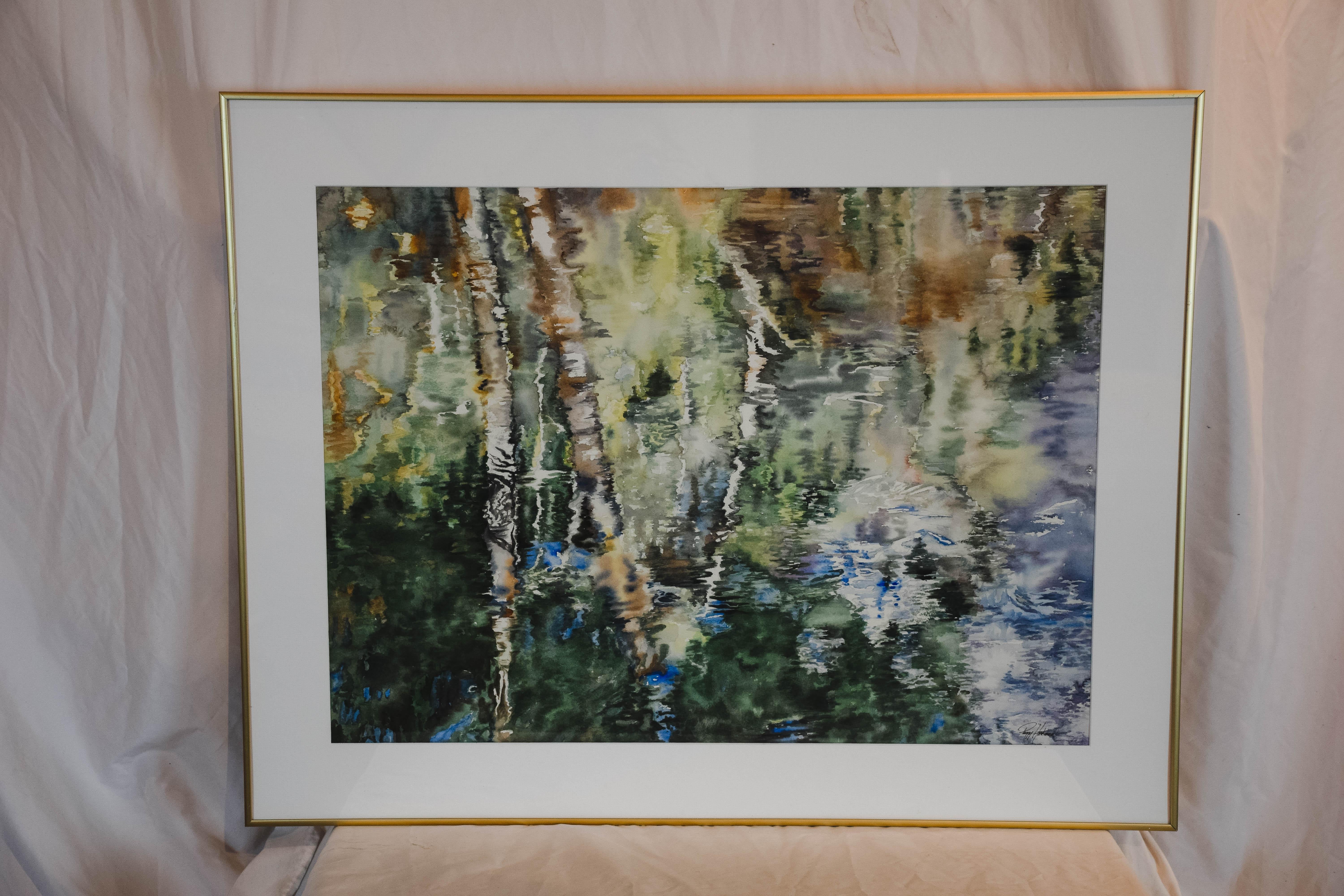 With its soothing nature inspired colors, this watercolor evokes an afternoon in the woods. This painting would be a welcome addition in any room.