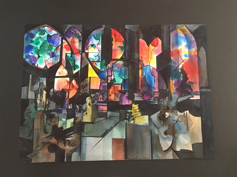 Abstract Watercolor by Wayne La Com For Sale at 1stdibs