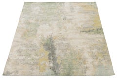 Abstract Watercolor Modern Area Rug – Sage Green, Gold, & Ivory Wool-Nylon Blend