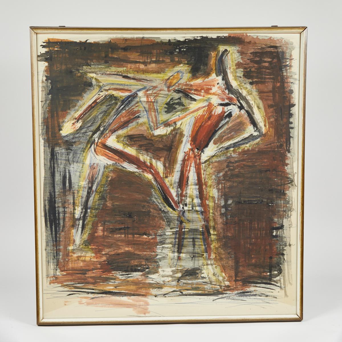 Abstract Watercolor Painting of Dancers from Germany, circa 1940 For Sale 1