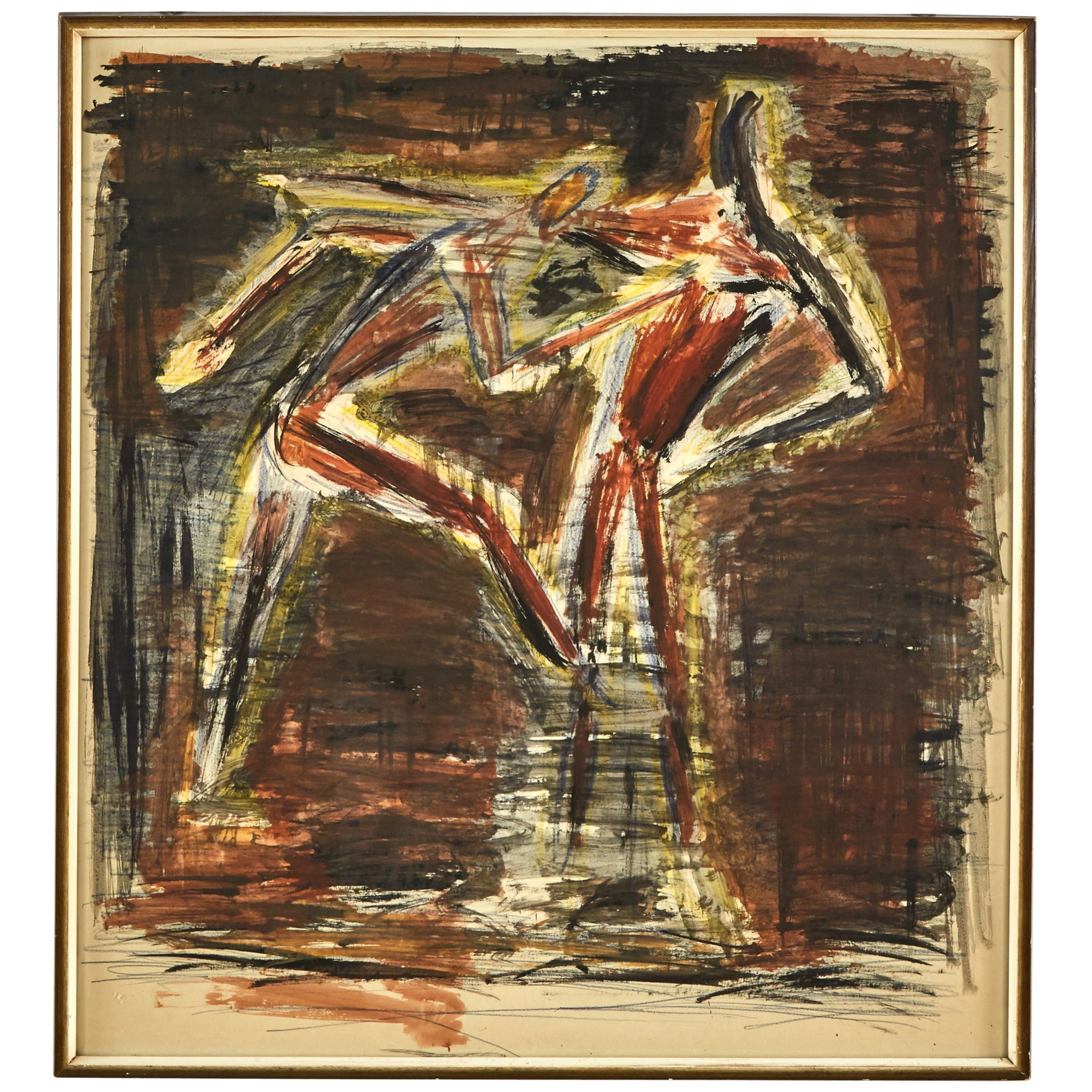 Pintura abstracta en acuarela de bailarinas de Alemania, hacia 1940