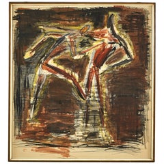 Vintage Abstract Watercolor Painting of Dancers from Germany, circa 1940