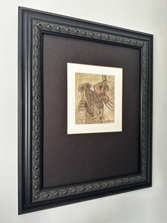 Tribal Watercolor Painting of Warrior and Horse, Abstract, c. 2007