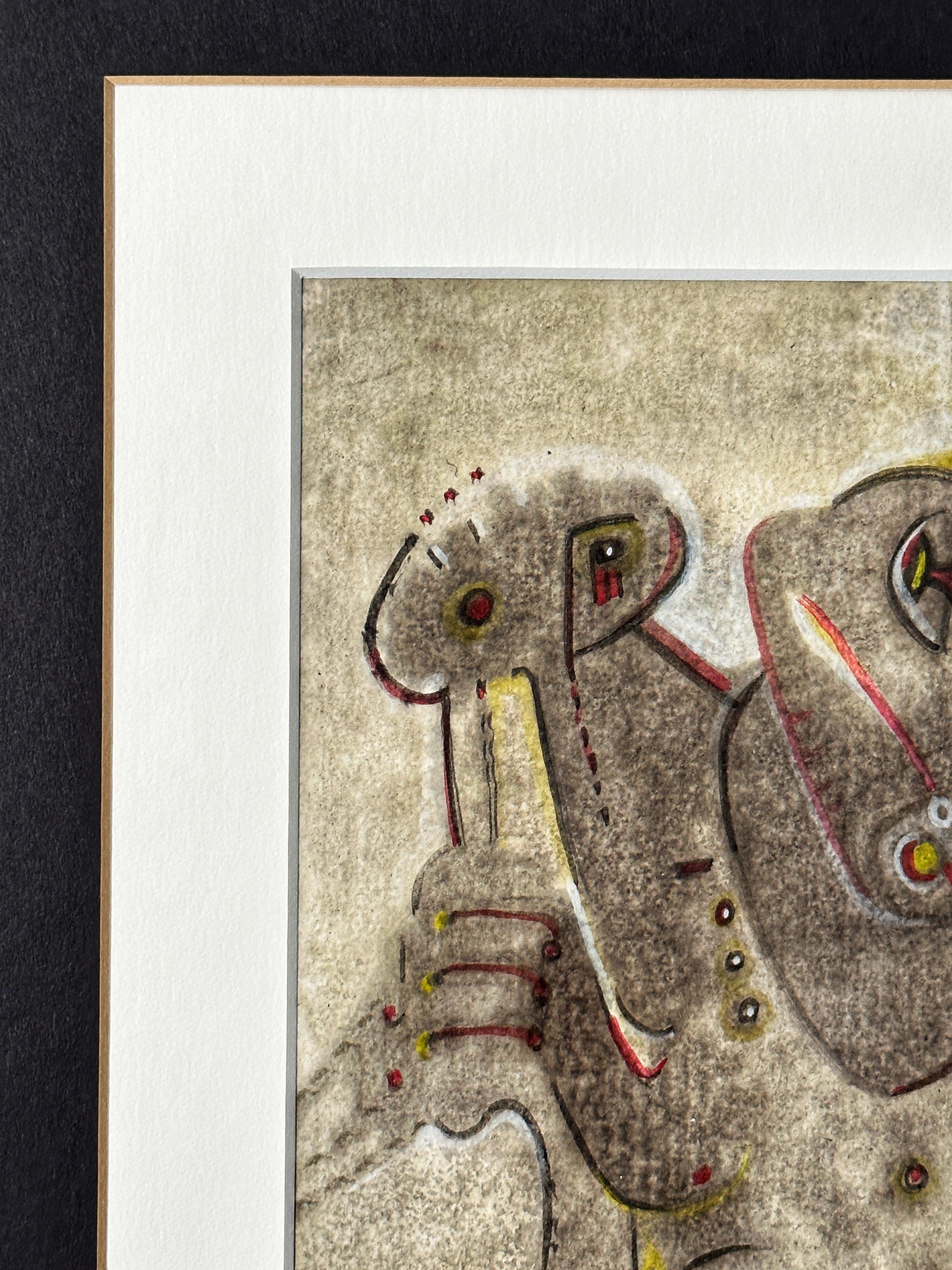 Pintura tribal en acuarela de guerrero y caballo, abstracta, c. 2007 en Bueno estado para la venta en Fort Lauderdale, FL