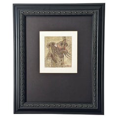Abstract Watercolor Painting of Tribal Warrior and Horse, Custom Frame, c. 2007