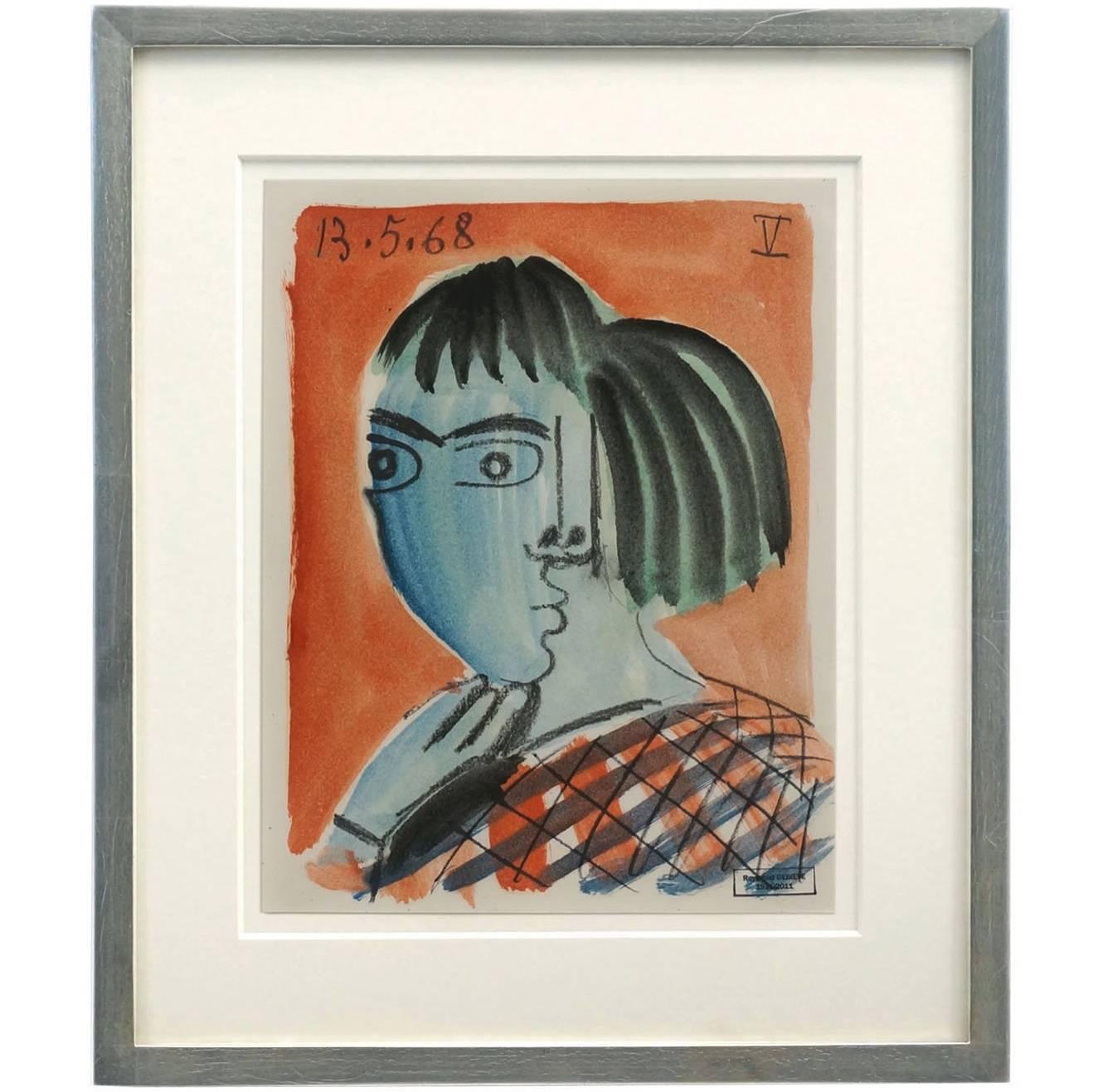 Abstract Watercolor Painting of Young Woman by Raymond Debieve For Sale