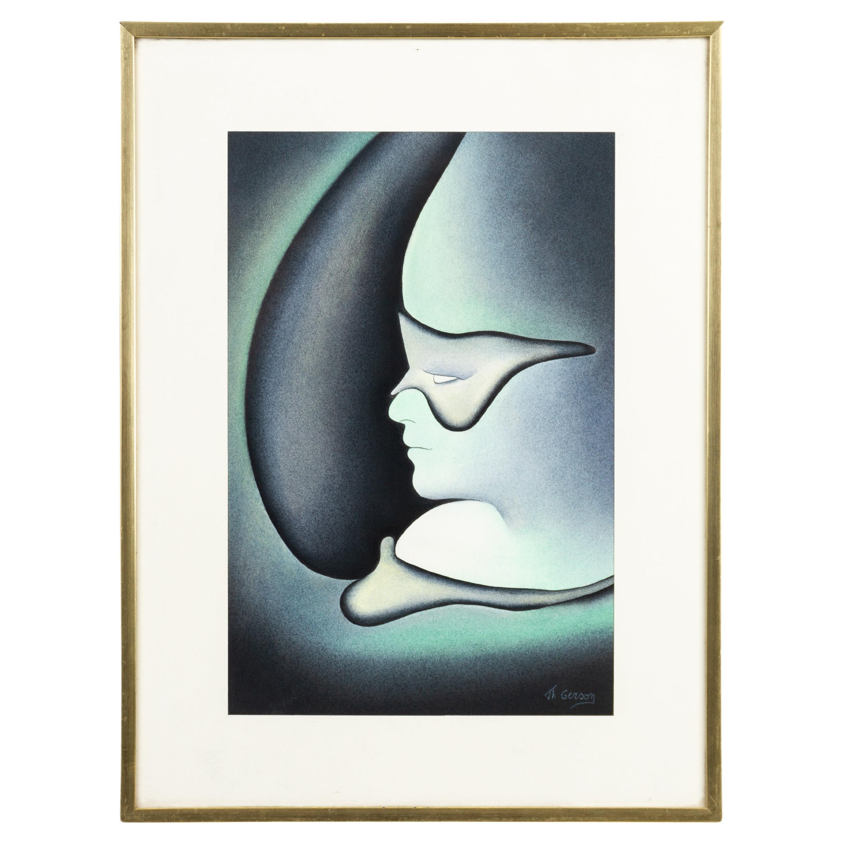 Retrato abstracto enmascarado en acuarela Firmado TH Gerson en venta