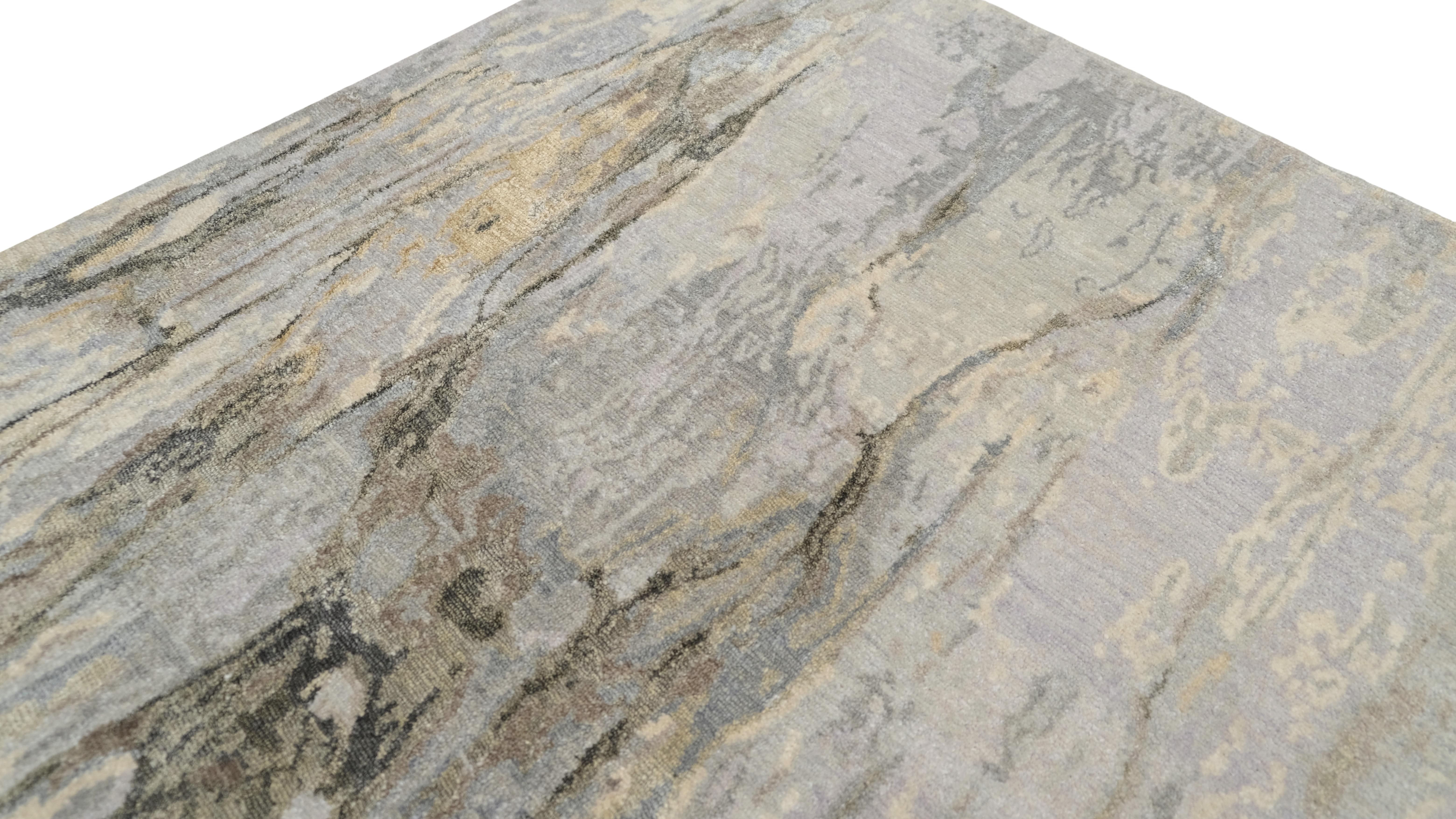 Abstrakter Nepalesischer Teppich aus Wolle und Seide mit Wasserfall-Design 8'1''x10' (Organische Moderne) im Angebot