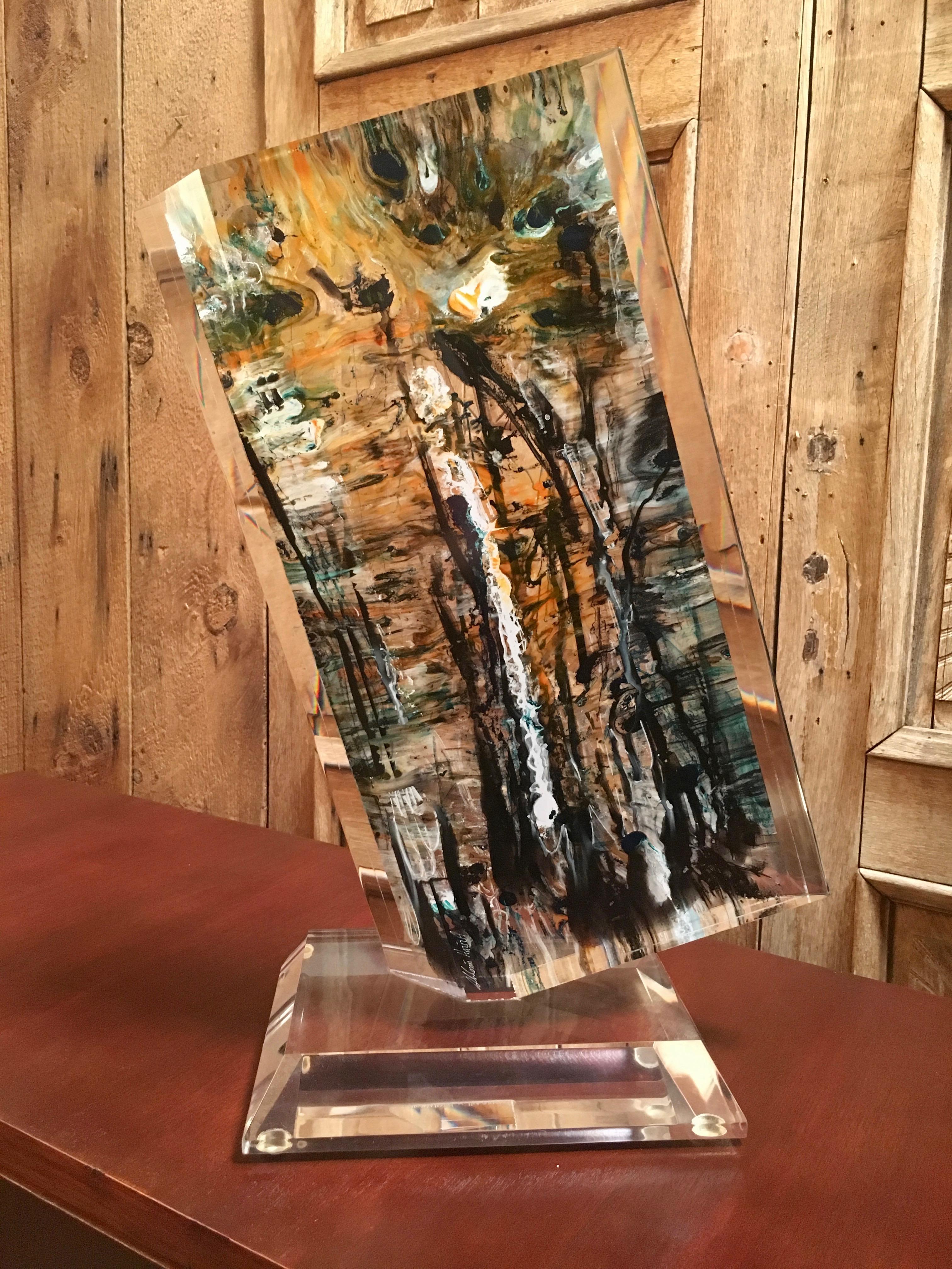 Modern Abstract Wedge Lucite Sculpture by Shlomi Haziza