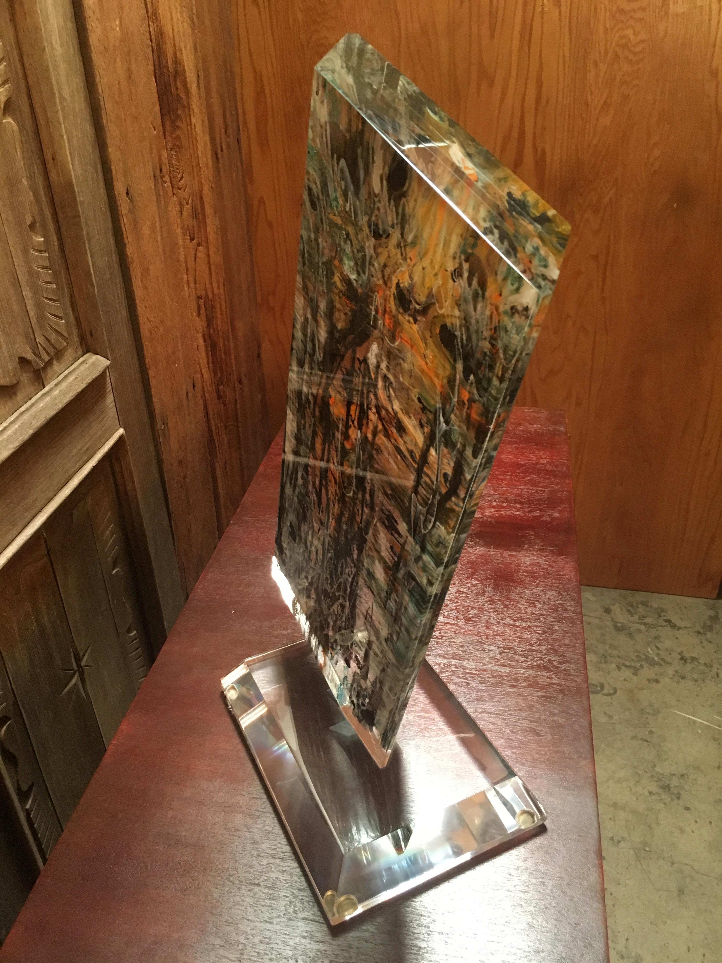 Acrylic Abstract Wedge Lucite Sculpture by Shlomi Haziza