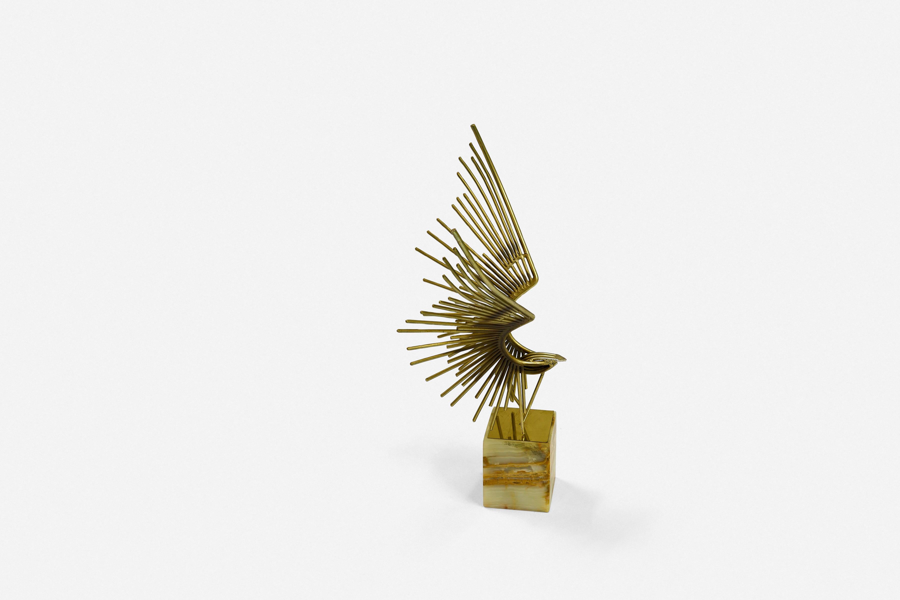 Abstract Brass sculpture of bird with marble base
